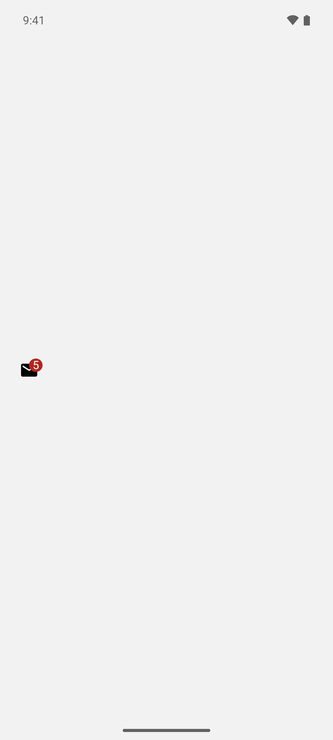 A mail icon with a red badge showing the count 5 on its top right corner