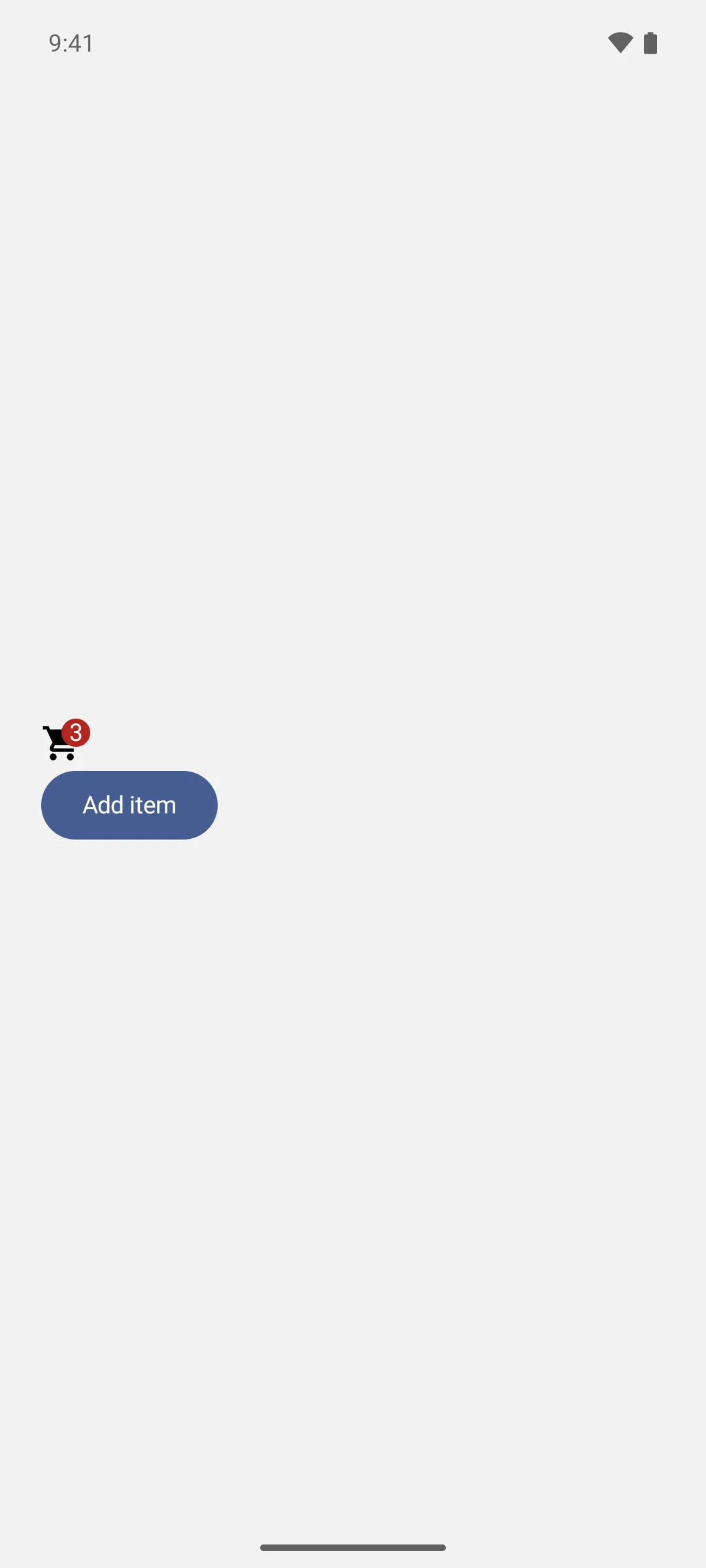 A cart icon badged with the count 3 above an Add item button