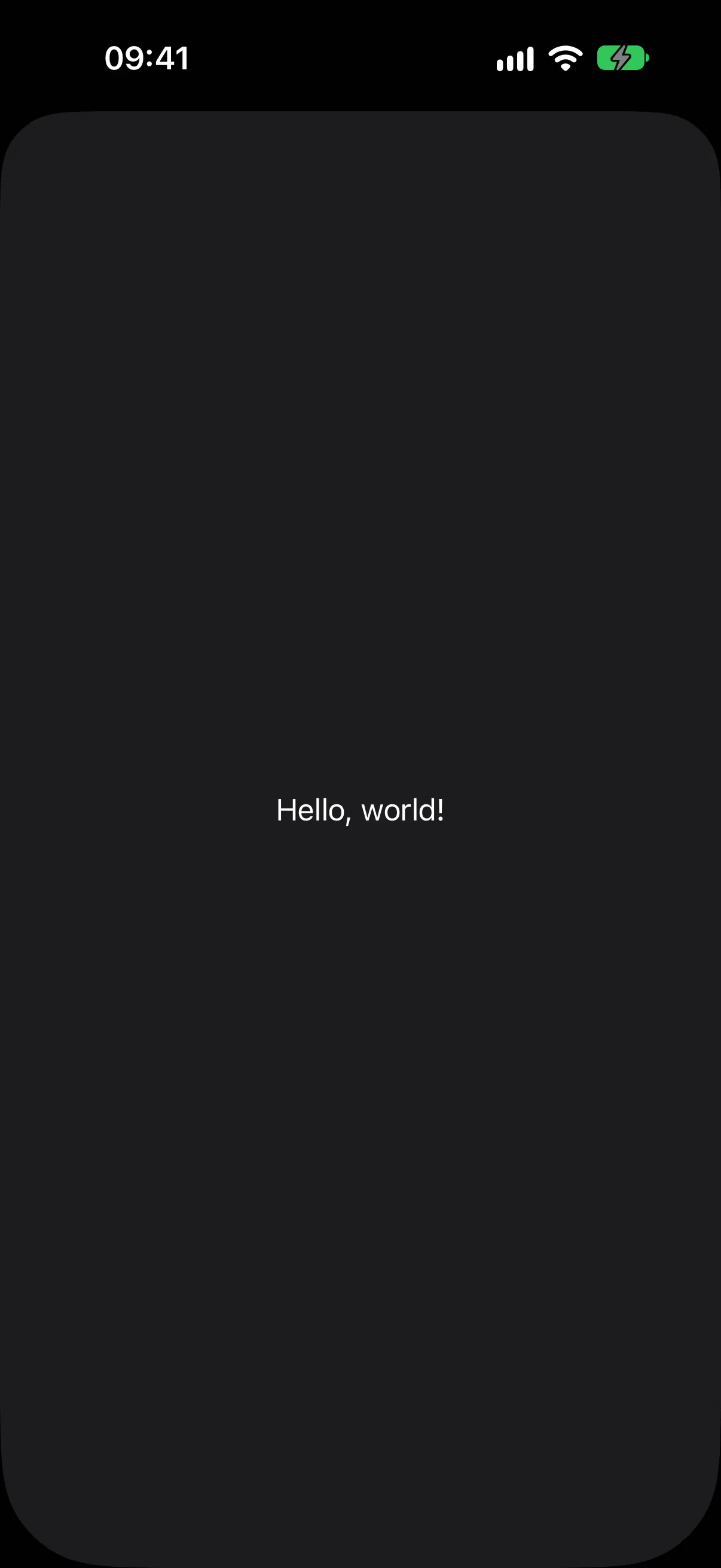 A bottom sheet filling the screen with the text Hello, world! centered