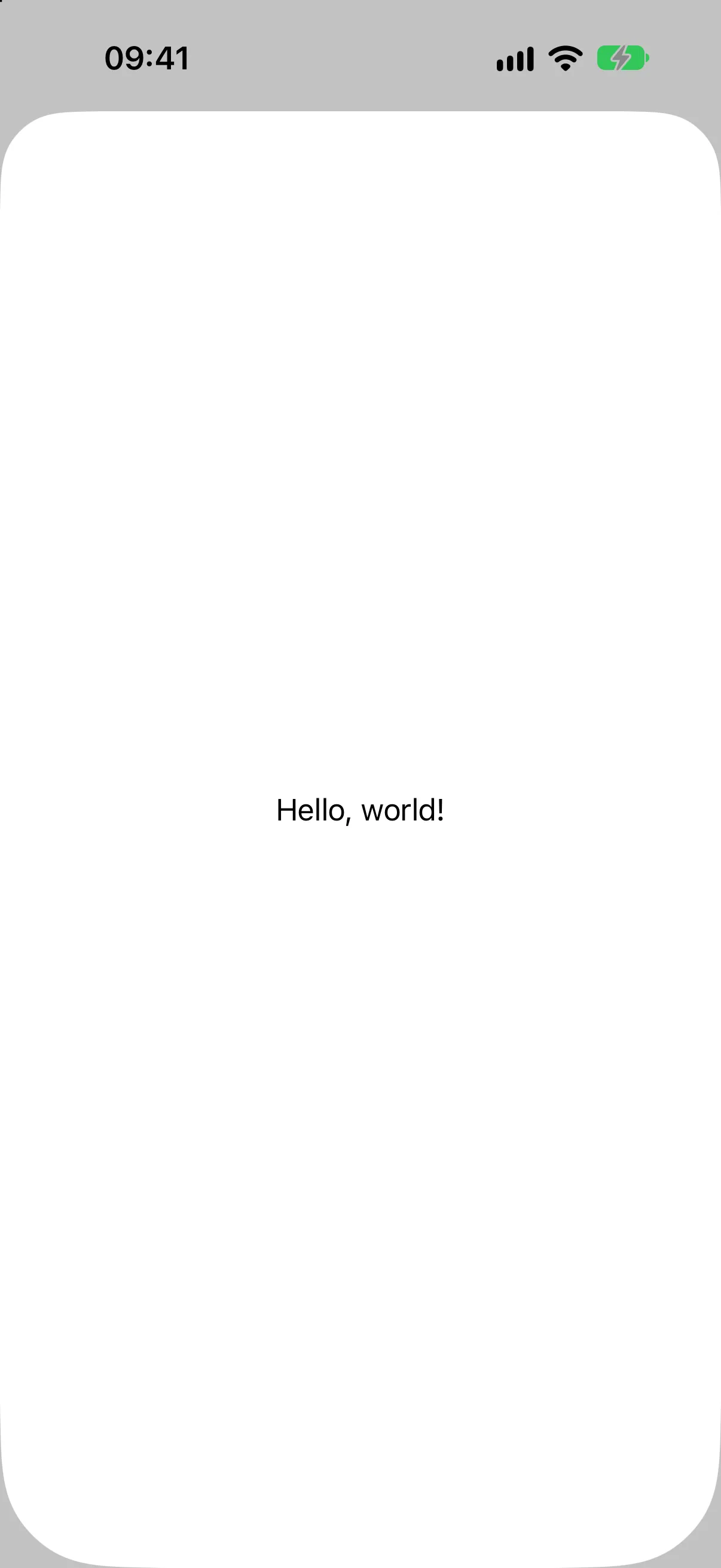 A bottom sheet filling the screen with the text Hello, world! centered