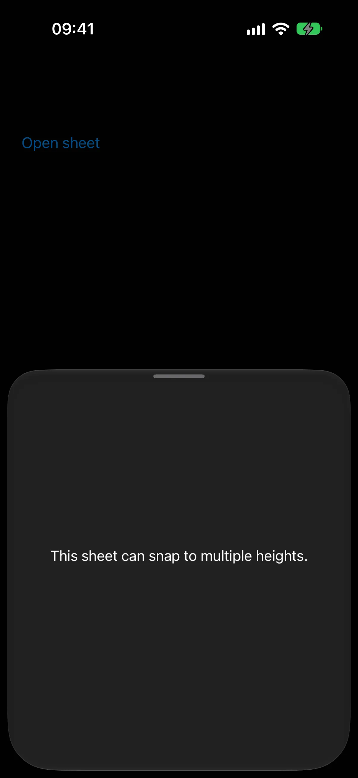 A bottom sheet at the medium detent showing text about snapping to multiple heights