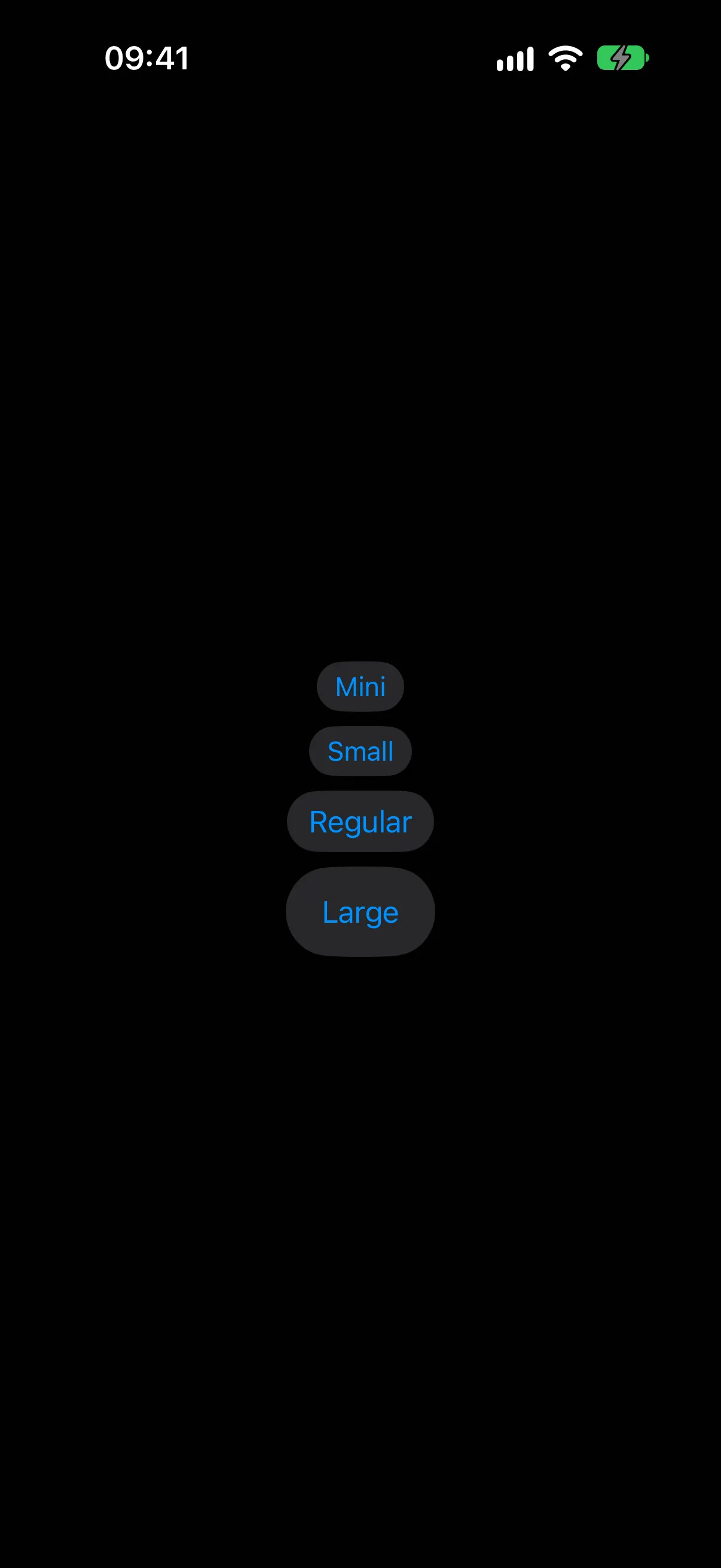 Four bordered buttons at the mini, small, regular, and large sizes