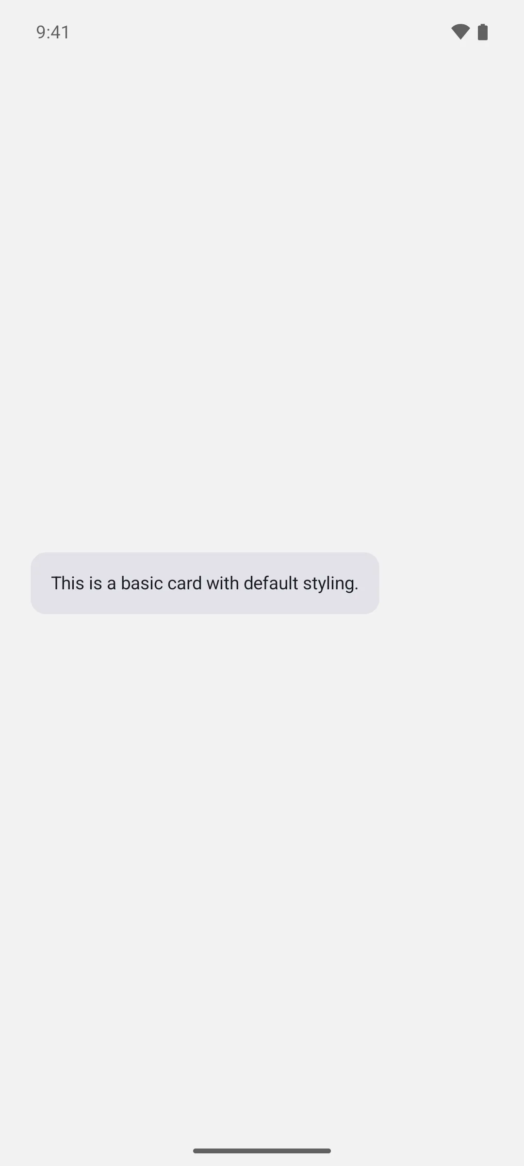A filled Material 3 card holding a single line of padded text
