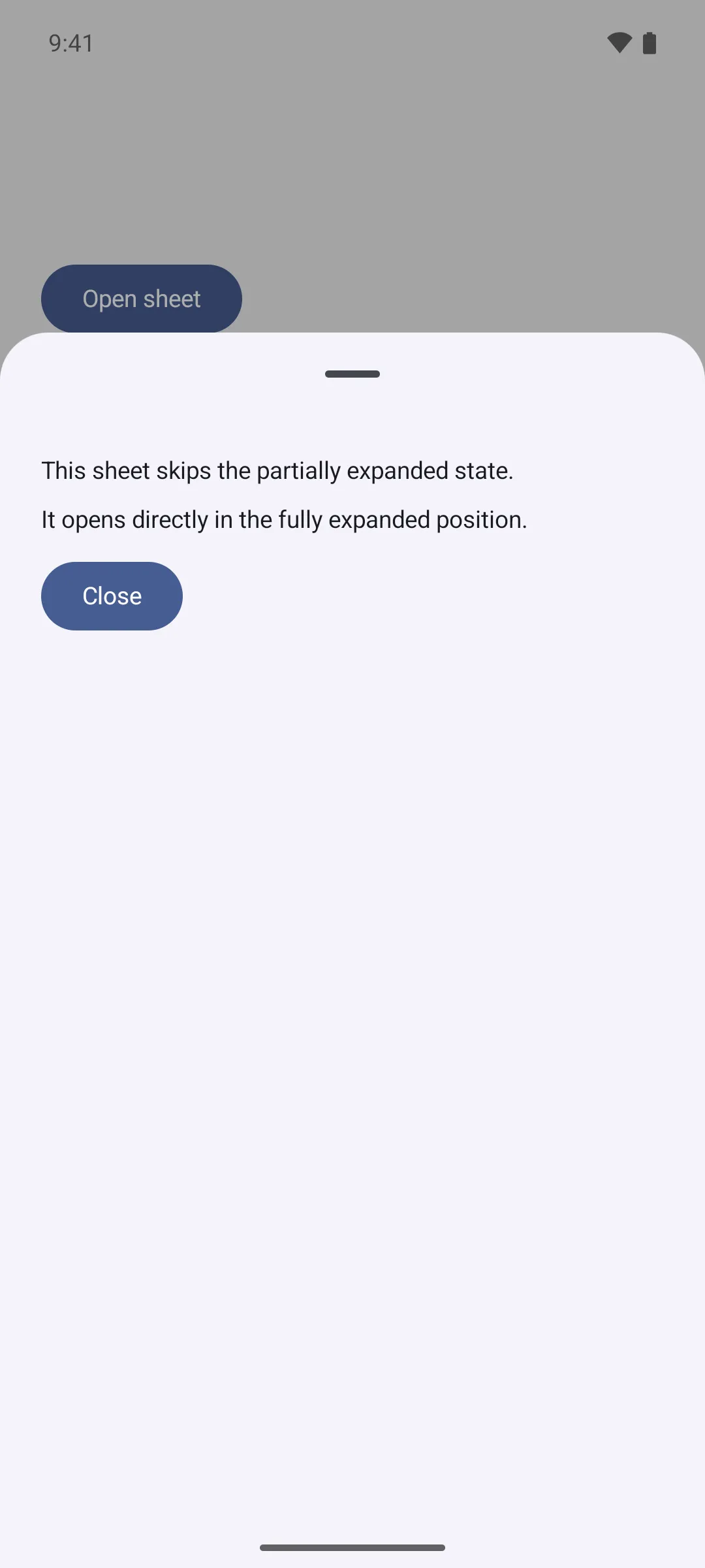 A bottom sheet opened straight to its fully expanded height