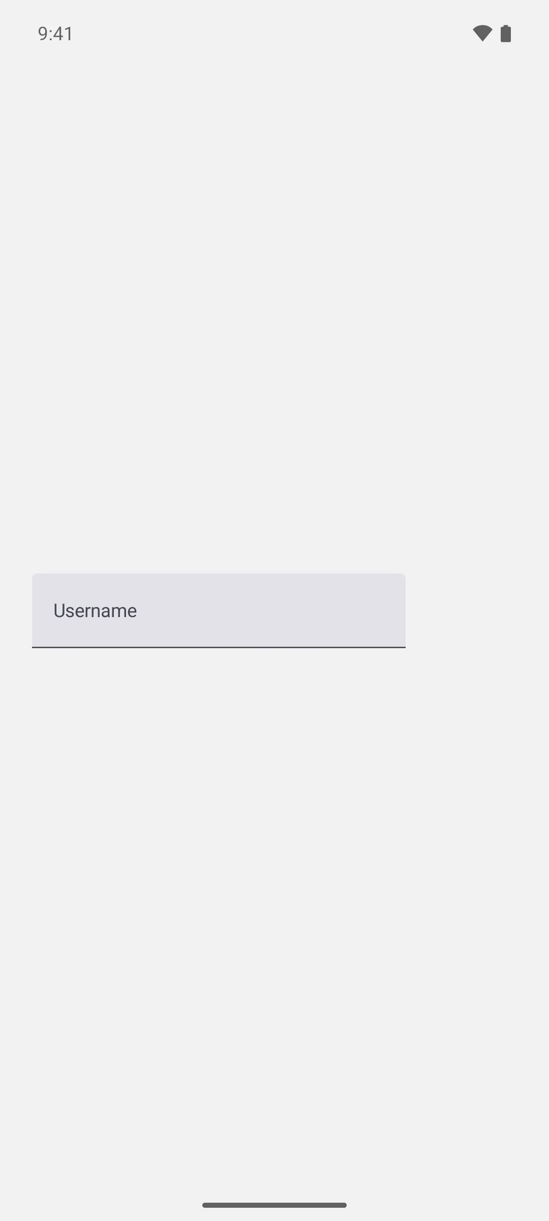 A filled Material 3 text field labelled Username