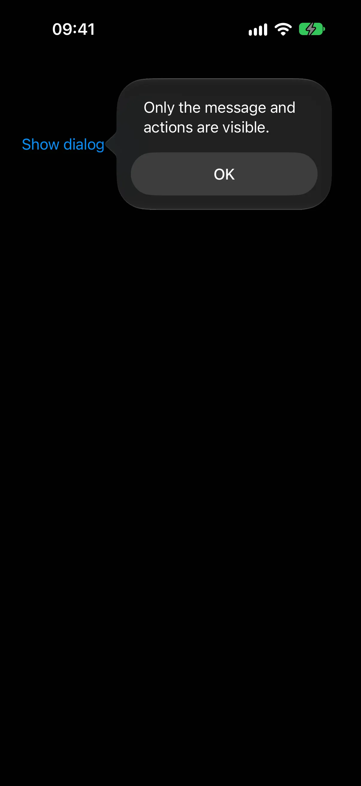 A dialog showing only a message and an OK button, with no title