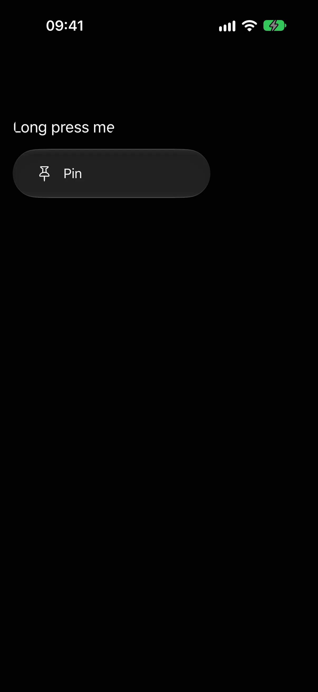 A context menu row labelled Pin with a pin icon and a leading checkmark
