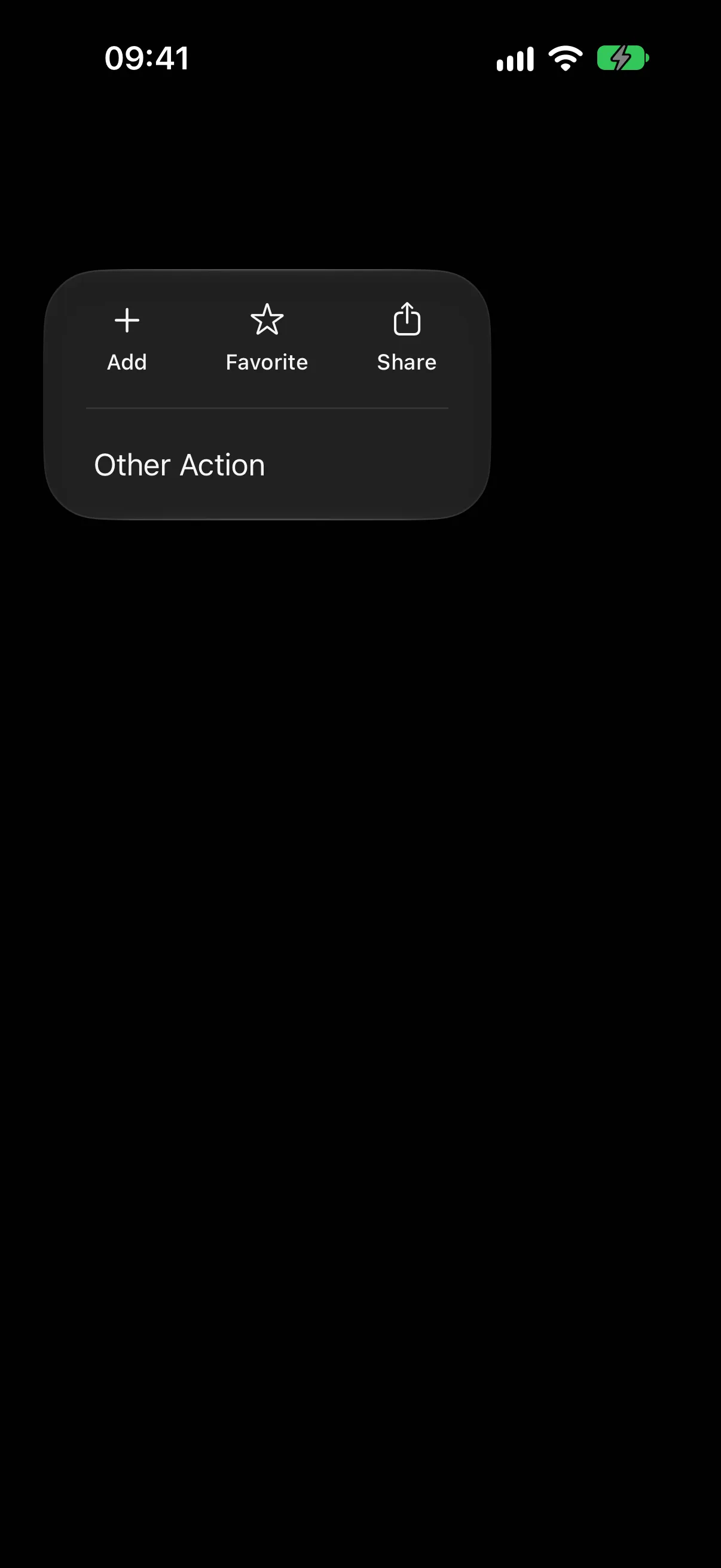 An open menu with an Add, Favorite, and Share icon row above an Other Action entry