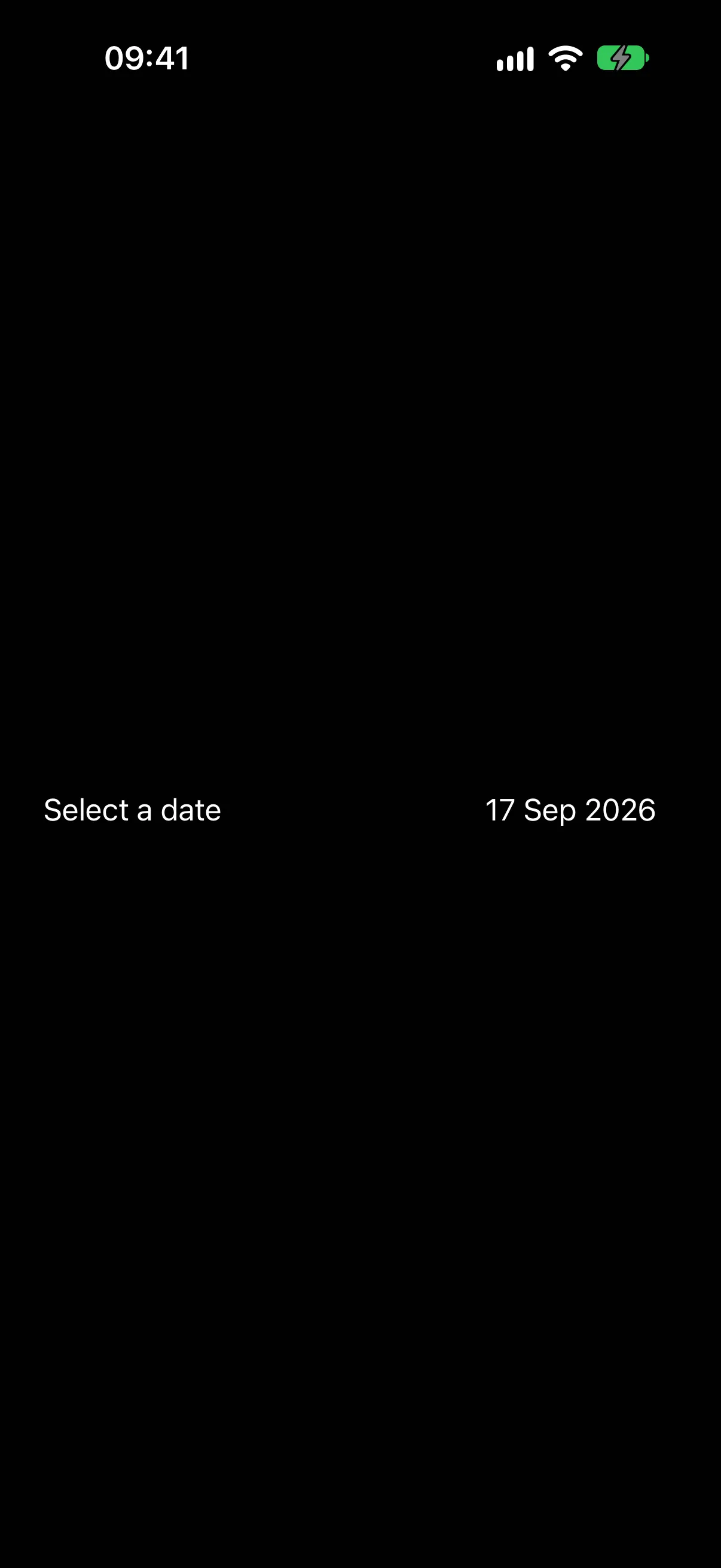 A Select a date row with the date as plain text and no tappable button
