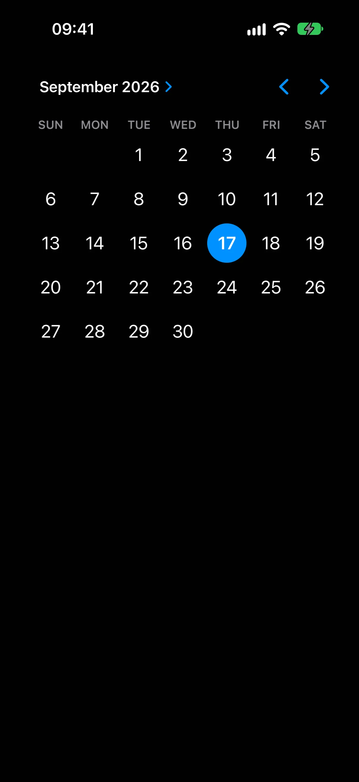 A graphical style picker showing a month calendar with the current day selected