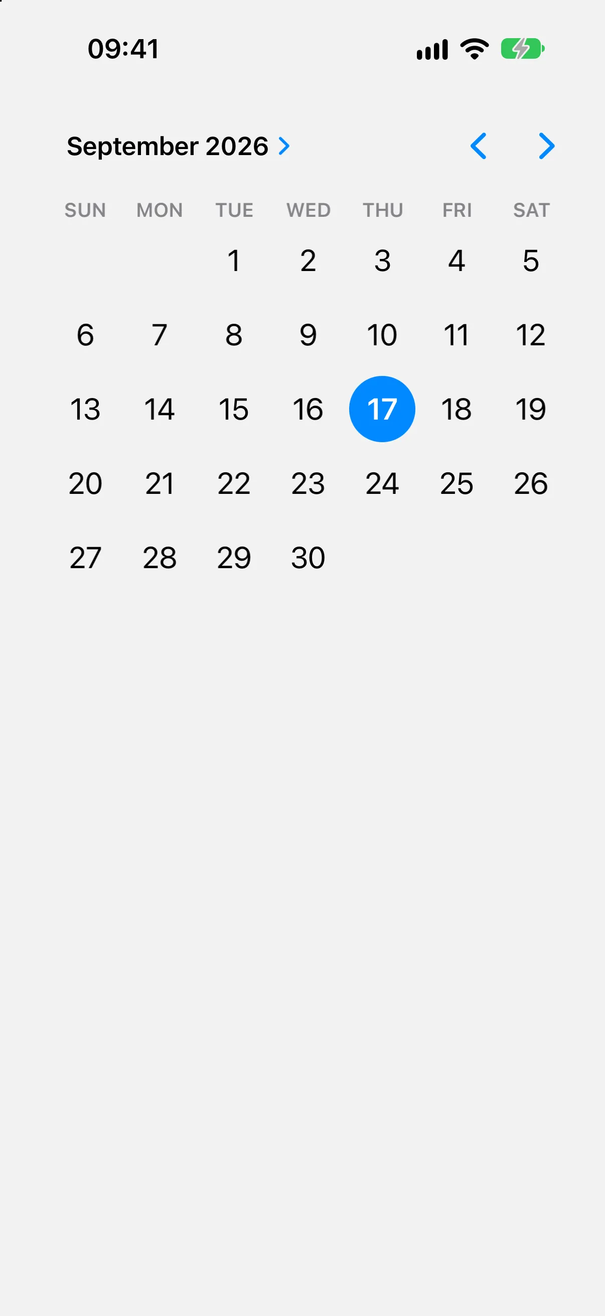 A graphical style picker showing a month calendar with the current day selected