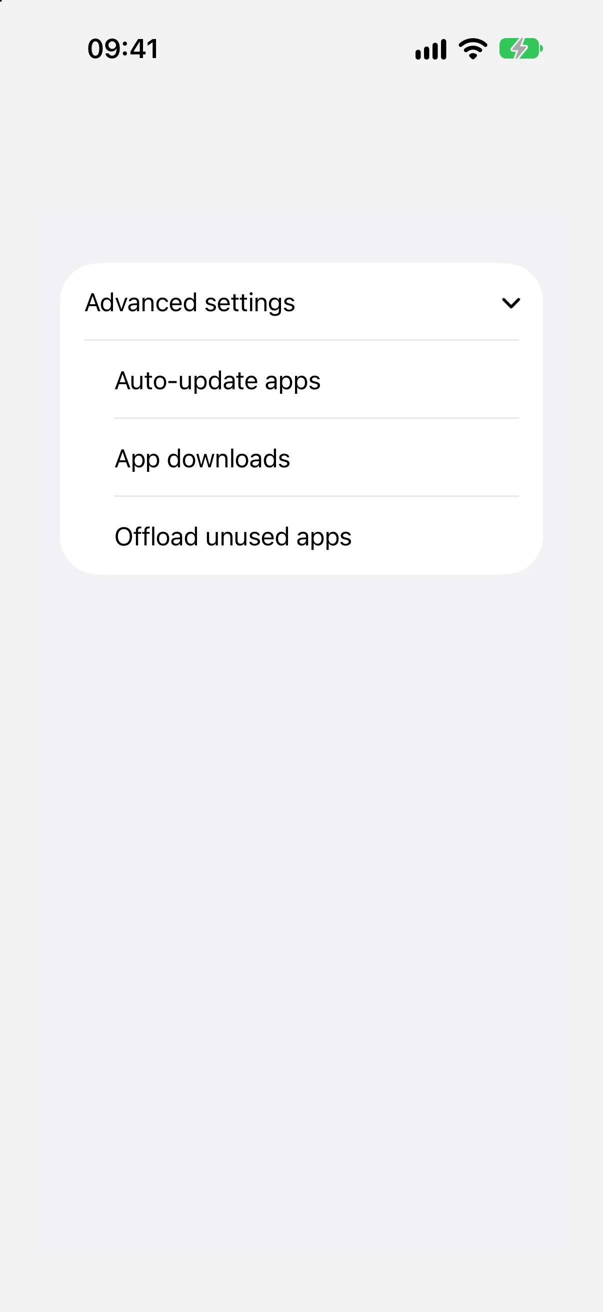 An expanded Advanced settings group in a form, listing three settings rows