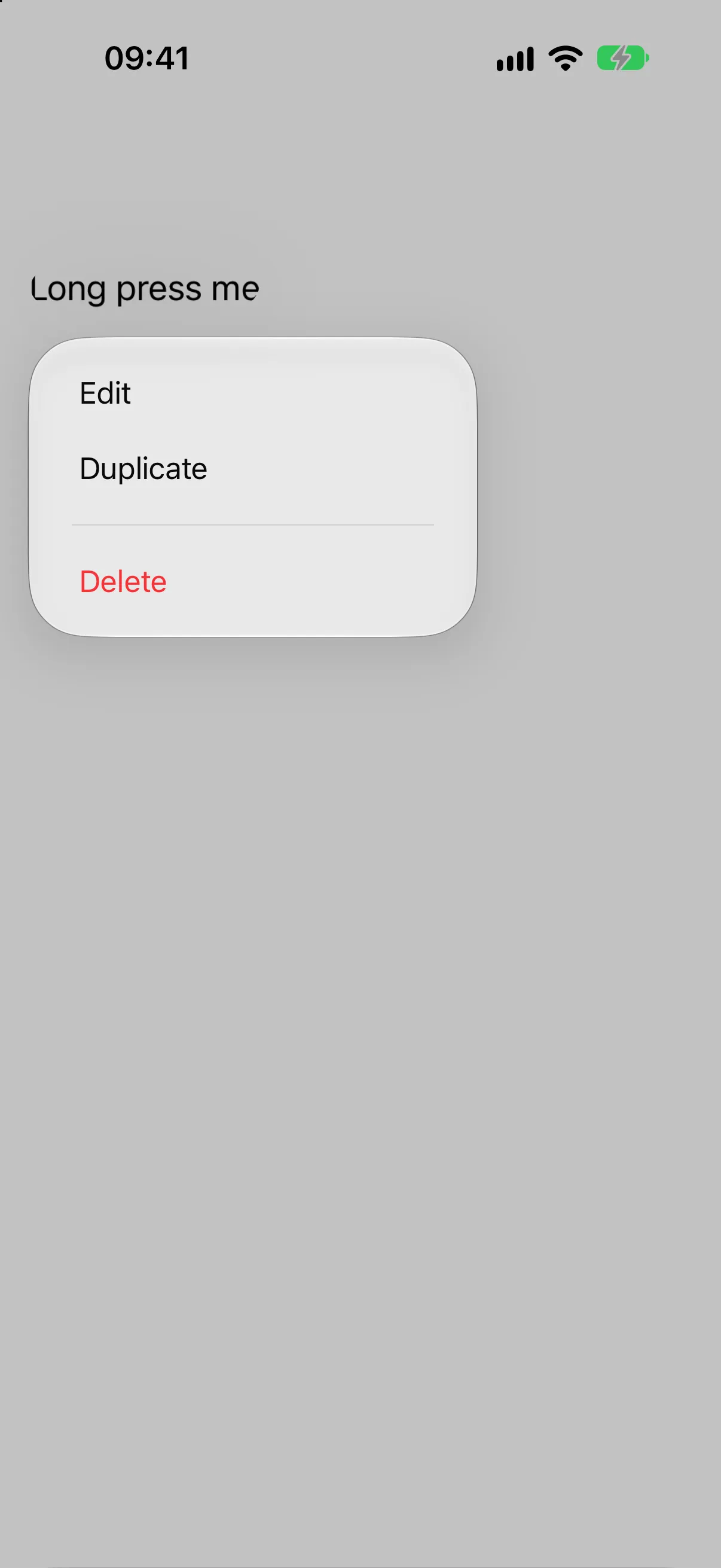 A context menu with a rule separating Edit and Duplicate from a red Delete