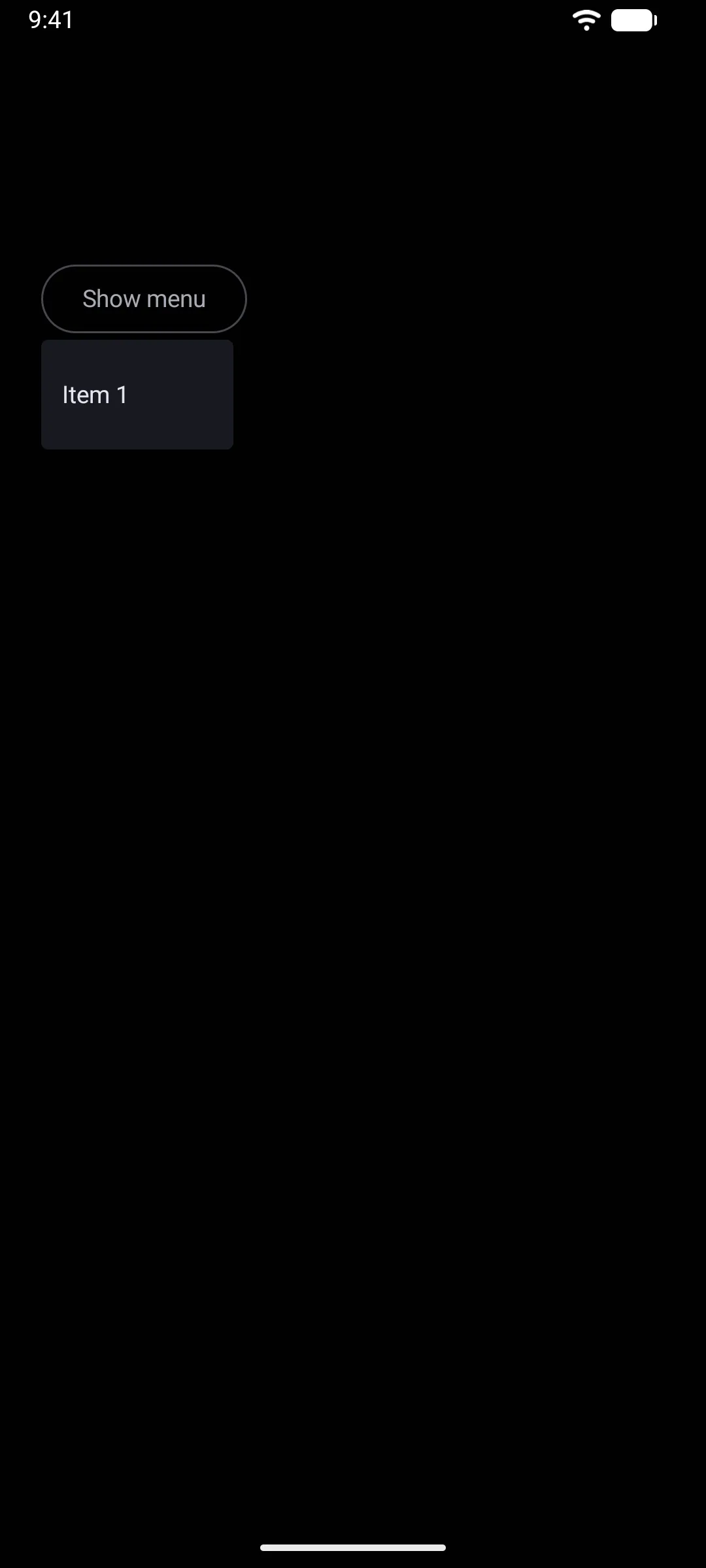 A menu with rounded corners opened below a Show menu button
