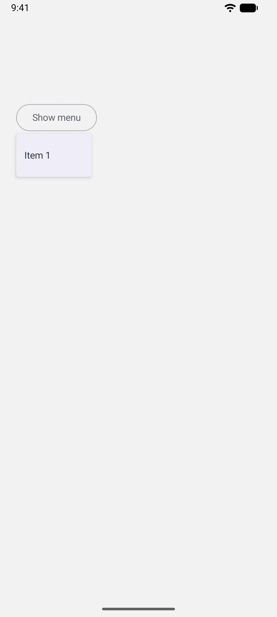 A menu with rounded corners opened below a Show menu button