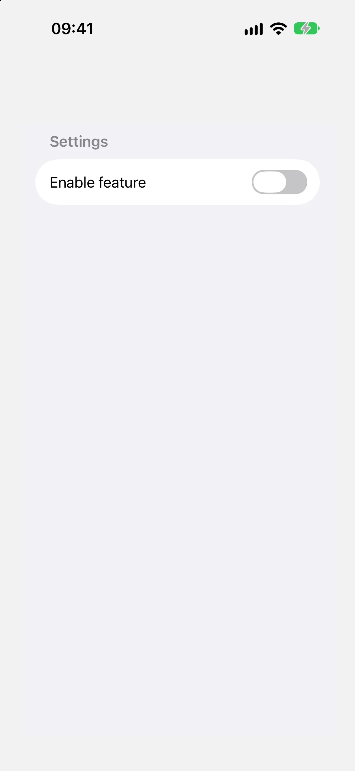 A form with a Settings section holding one Enable feature toggle