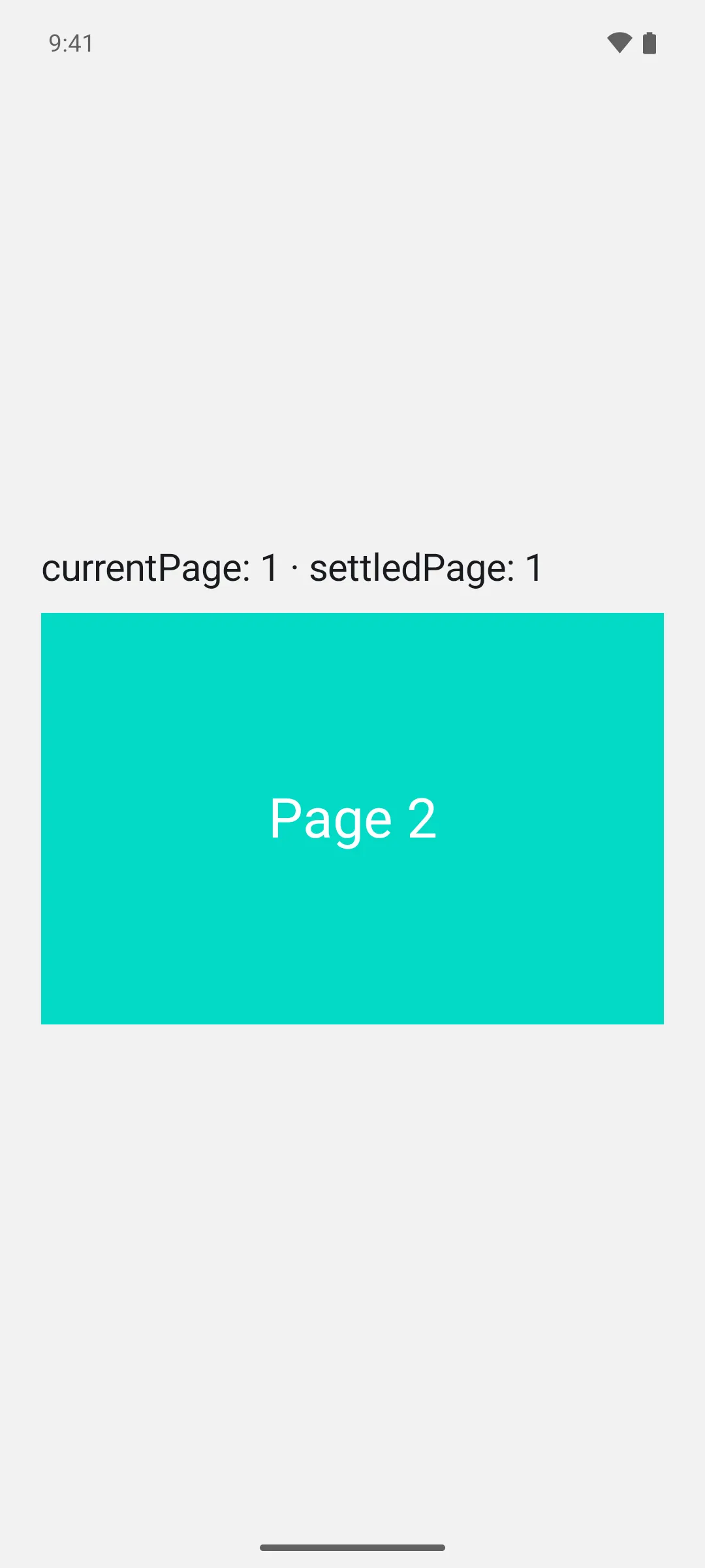 A pager opened on the second page, above a line reading currentPage 1 and settledPage 1