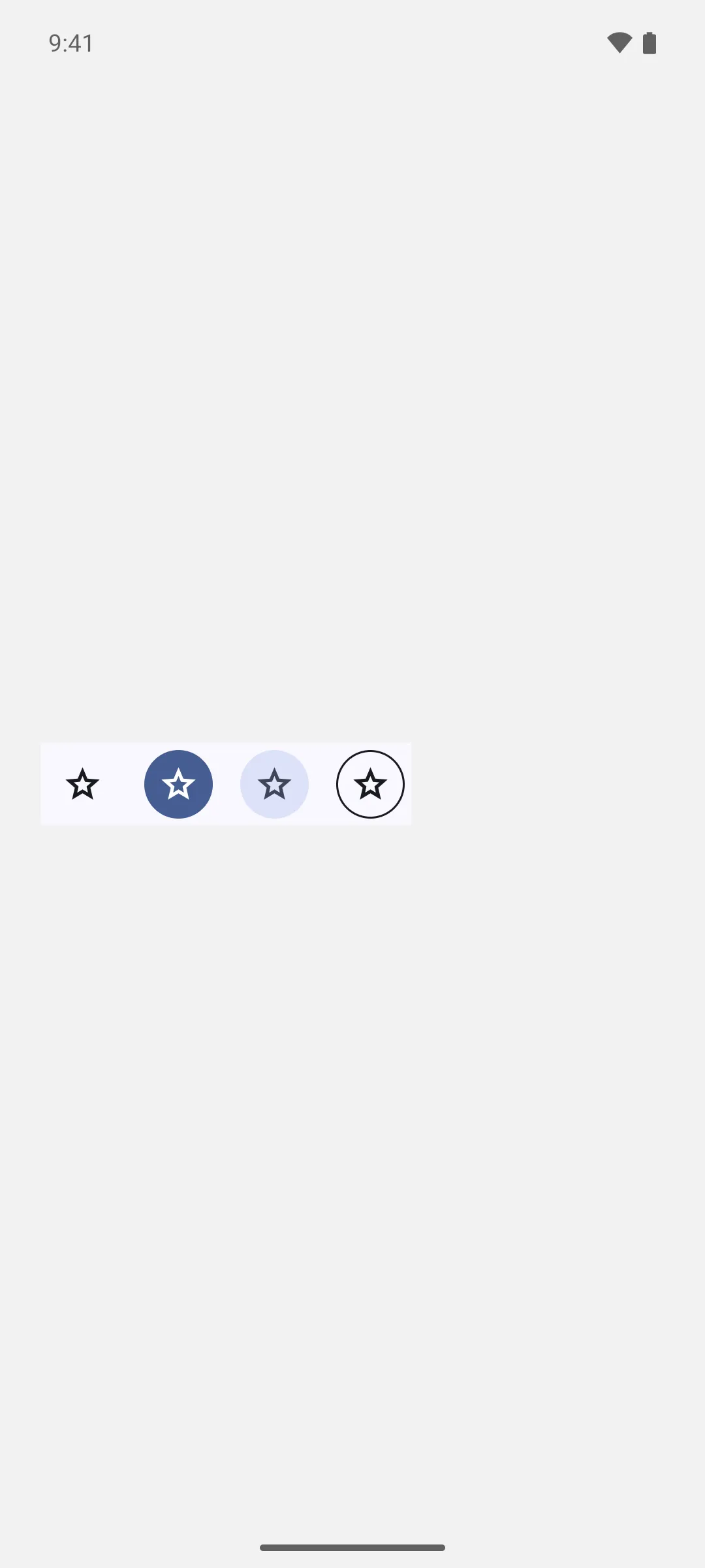 Four star icon buttons in a row: plain, filled, filled tonal, and outlined