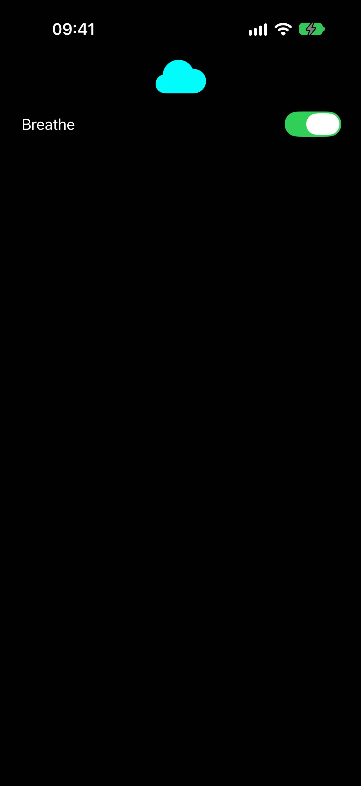 A cyan cloud SF Symbol above a Breathe toggle that is turned on
