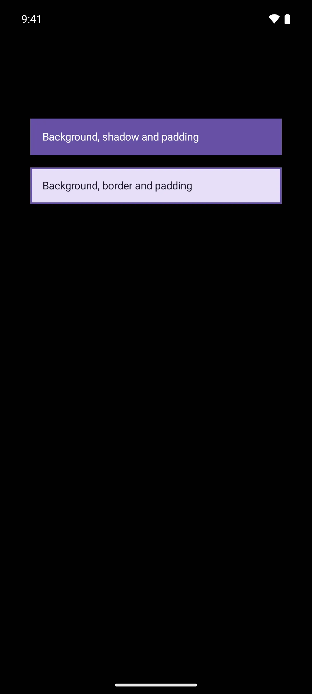 A purple filled label above a light purple bordered label, both padded and full width