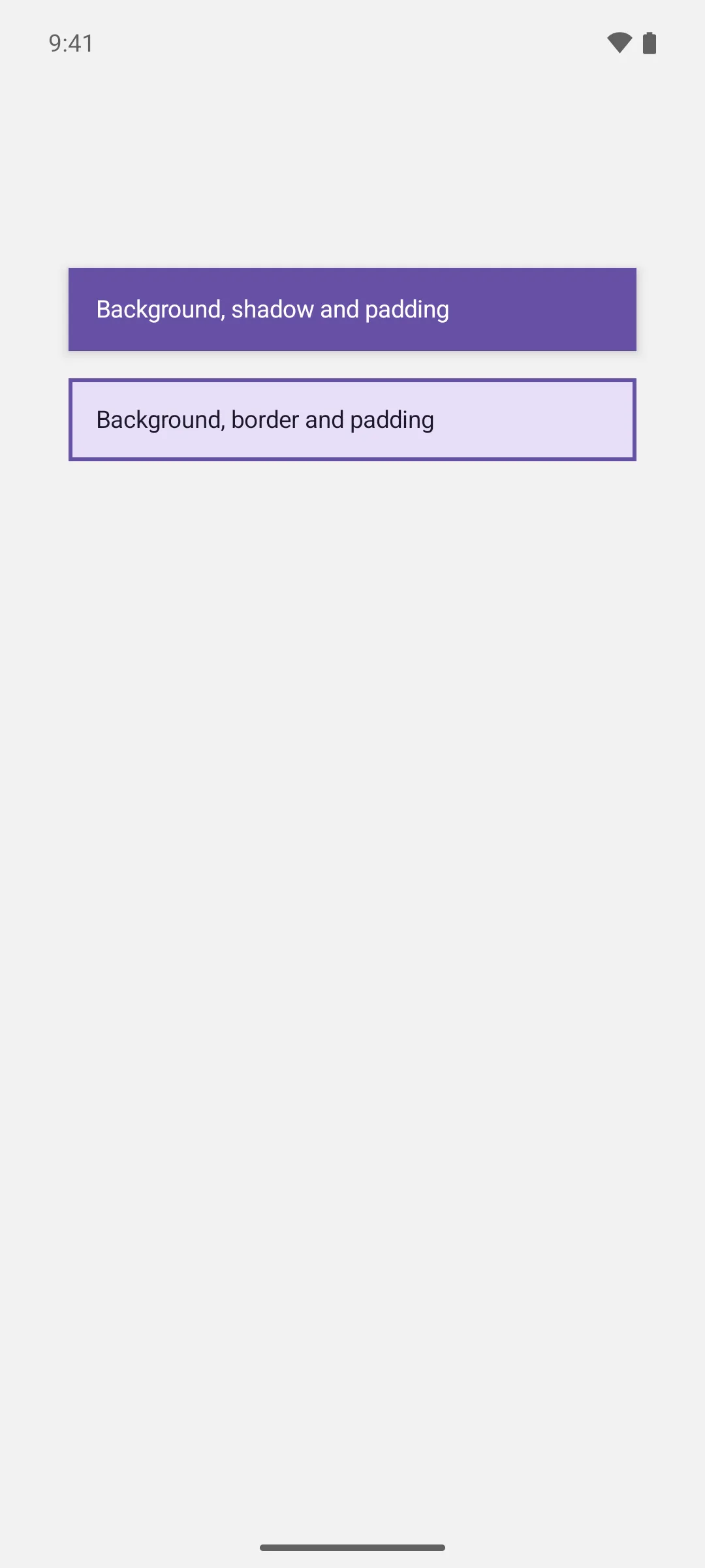 A purple filled label above a light purple bordered label, both padded and full width