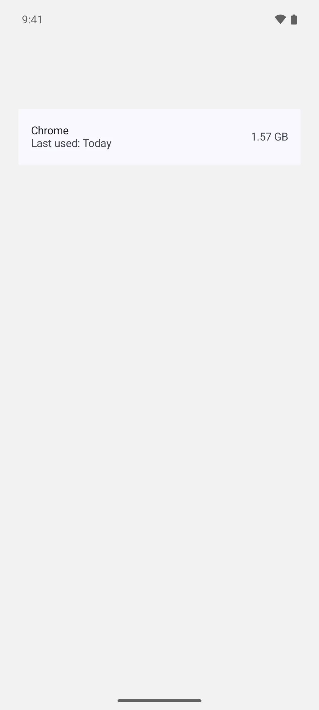 A Chrome row with Last used Today in grey supporting text and 1.57 GB on the right