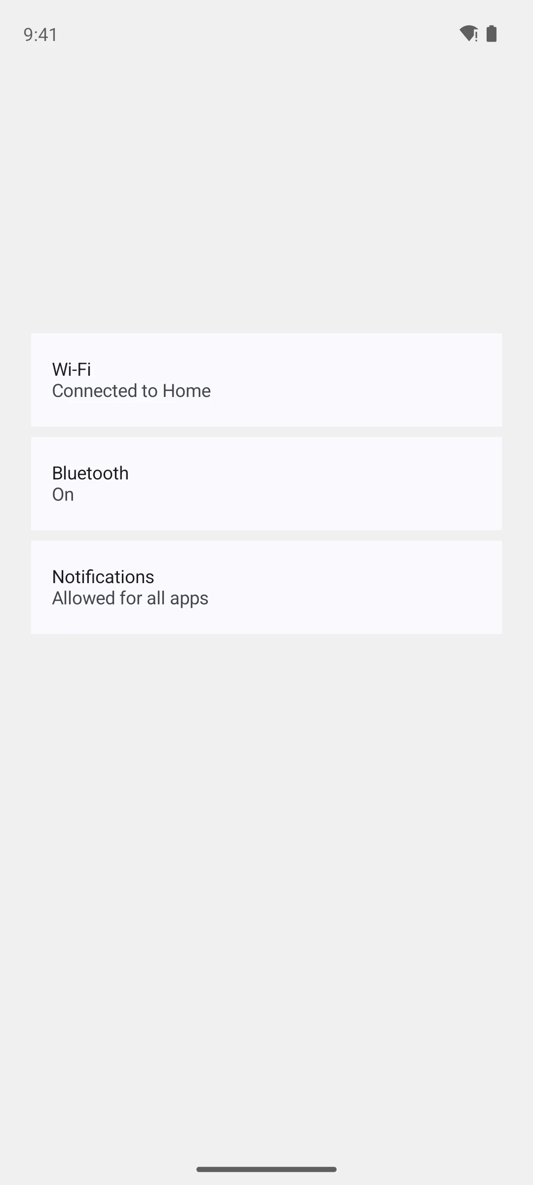 A list of three settings rows, each with a title and a description