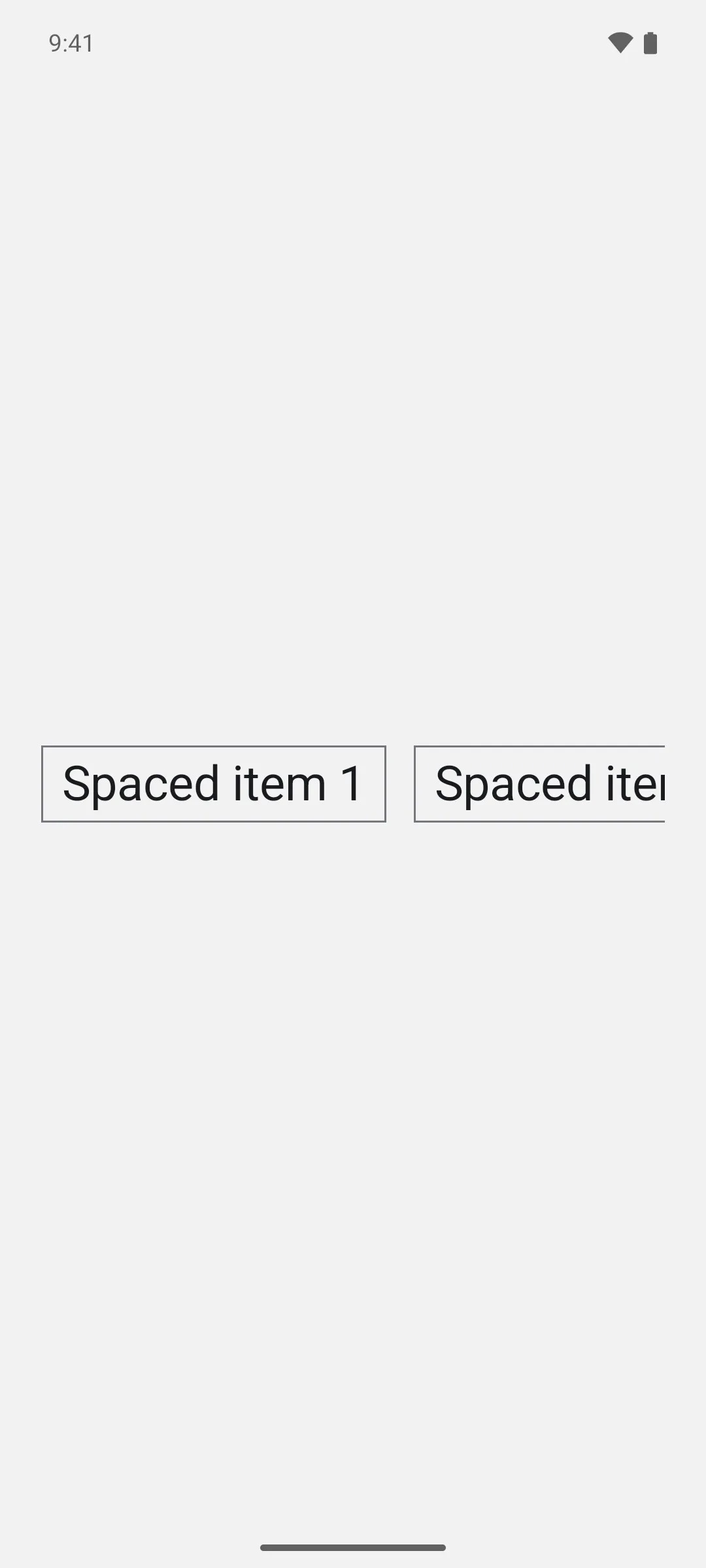 Outlined row items separated by a sixteen density independent pixel gap