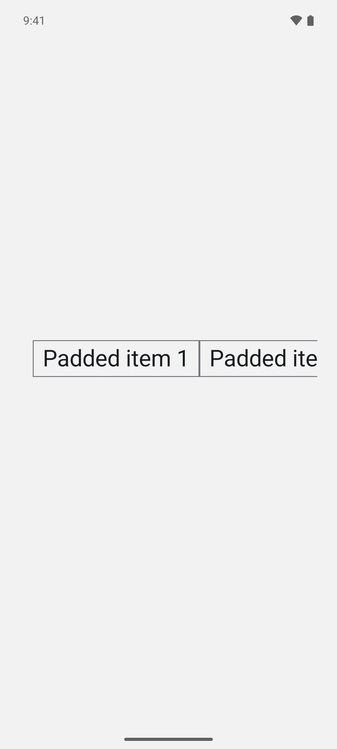 Outlined row items inset from the start of the list by content padding
