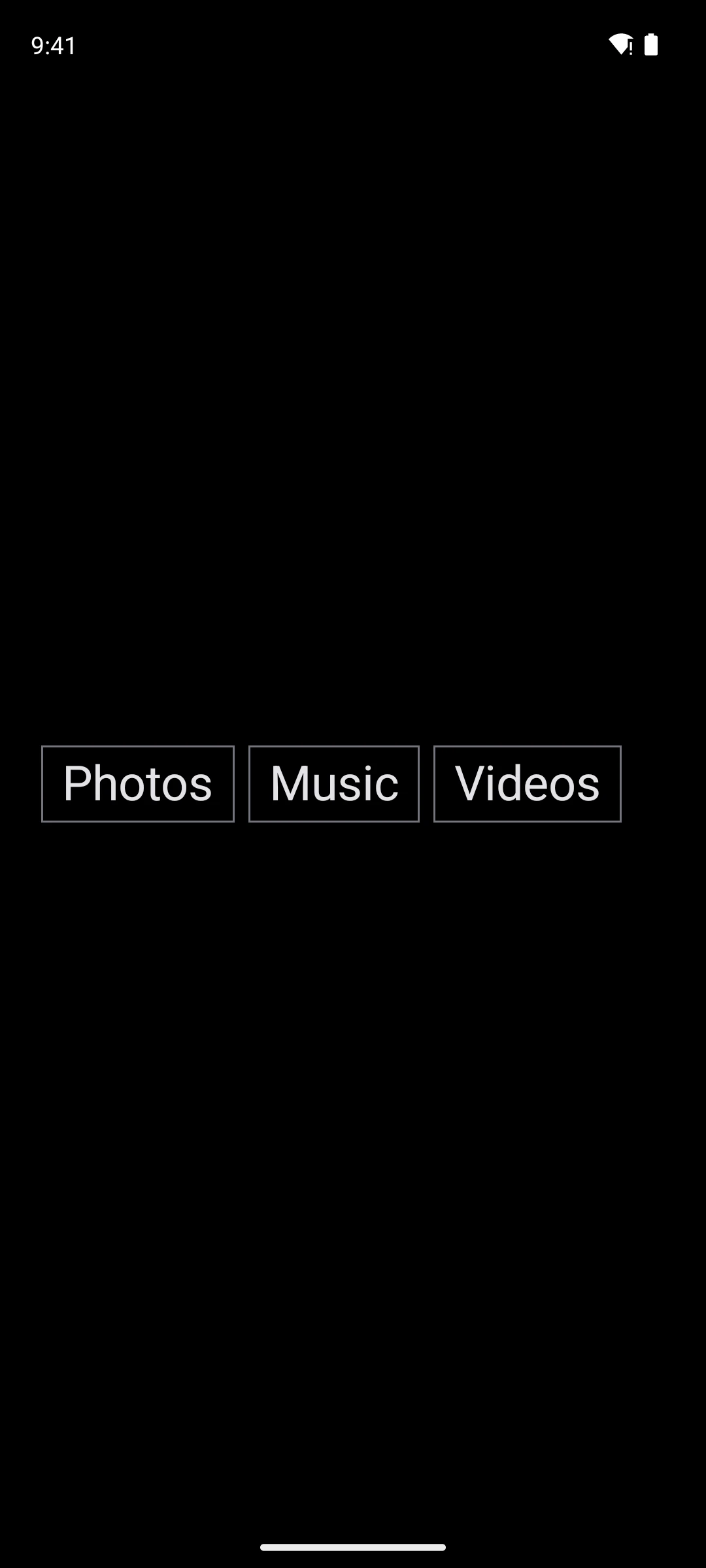 Three outlined items in a horizontal row, separated by a small gap