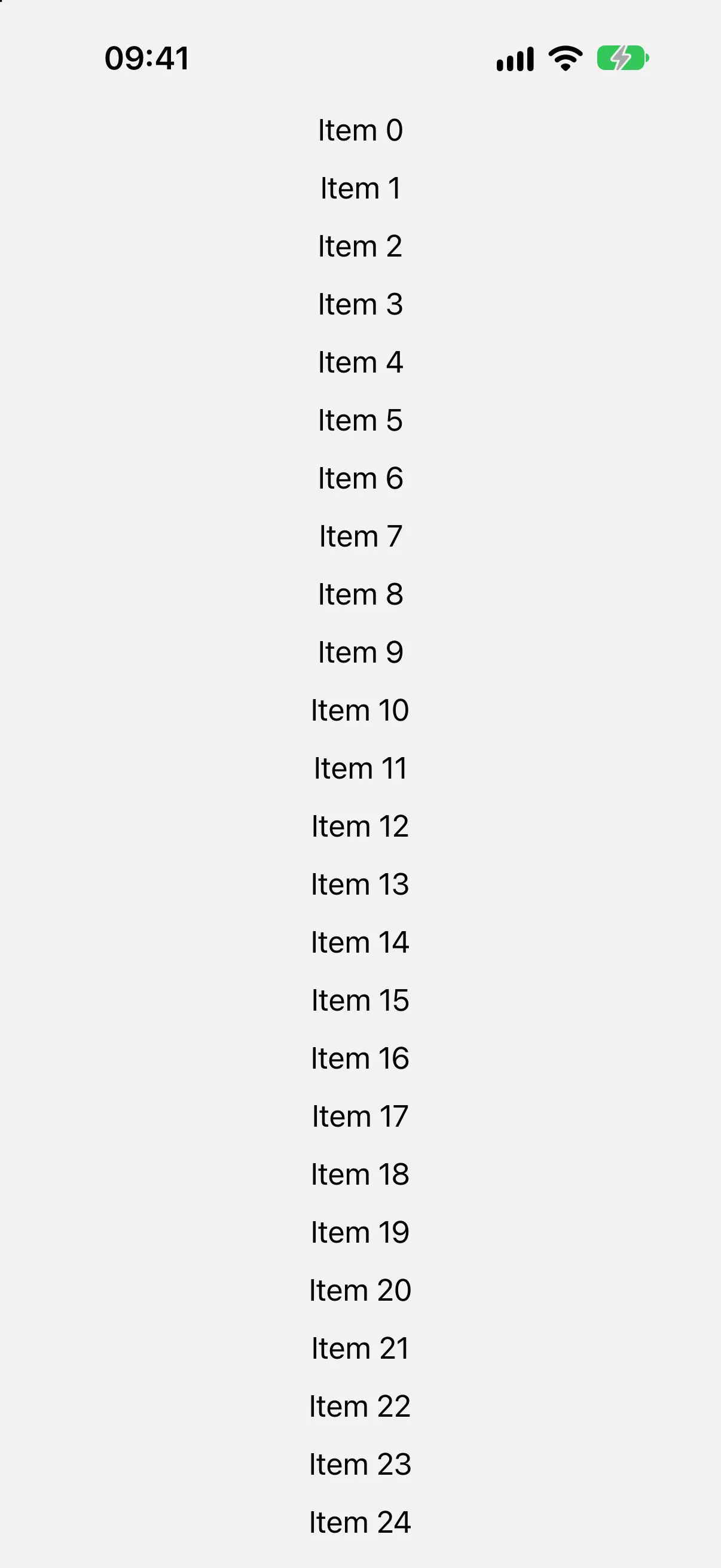 A vertical list of items numbered zero to twenty-four.