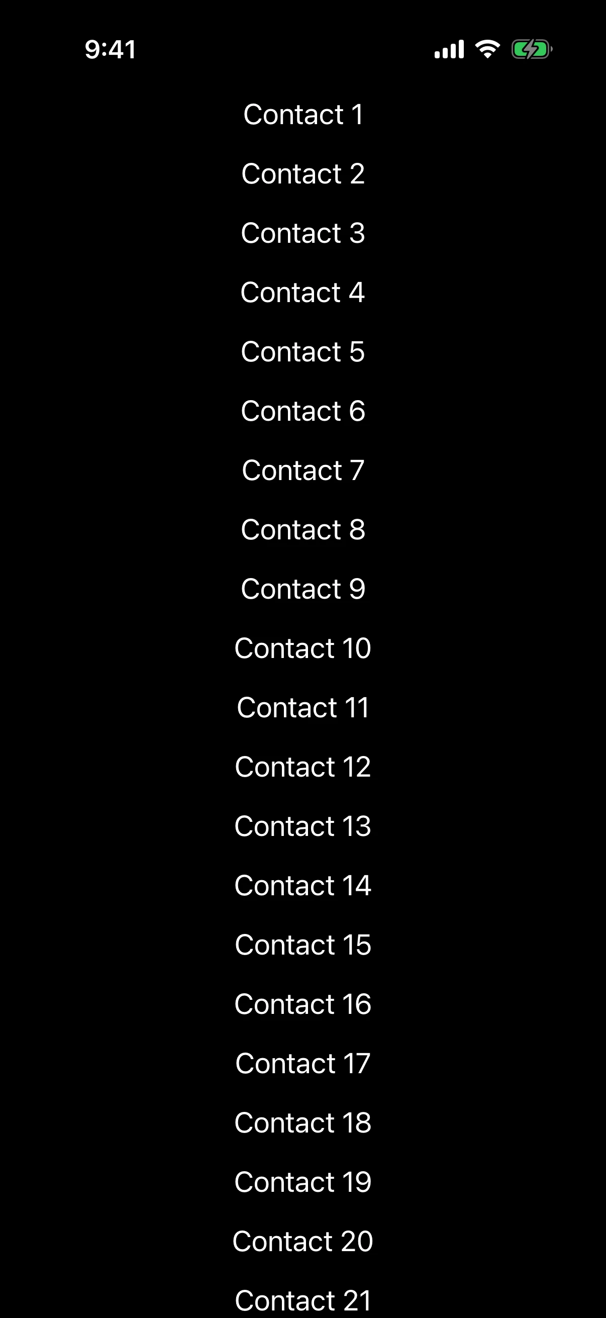 A vertical list showing the first rows of ten thousand contacts