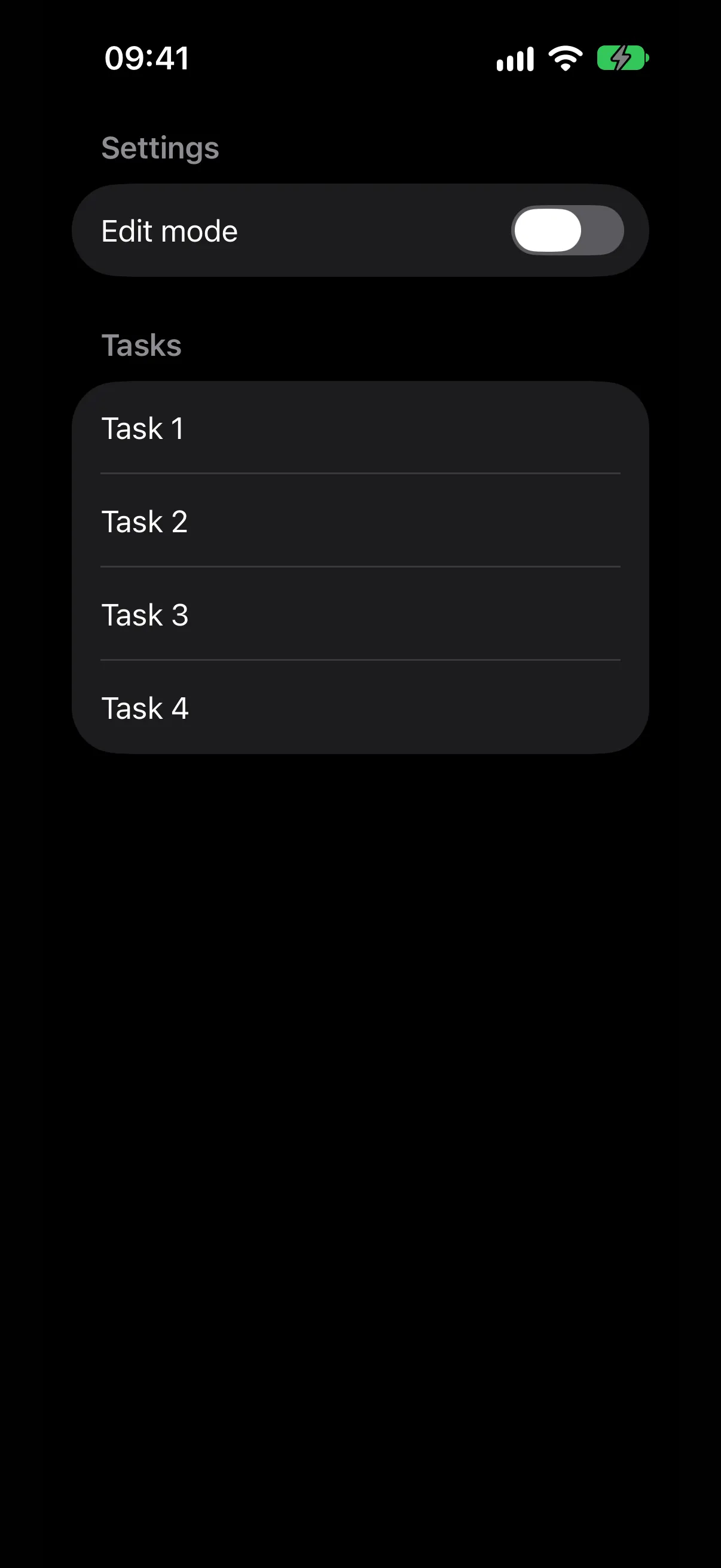 A list with an Edit mode toggle and four task rows
