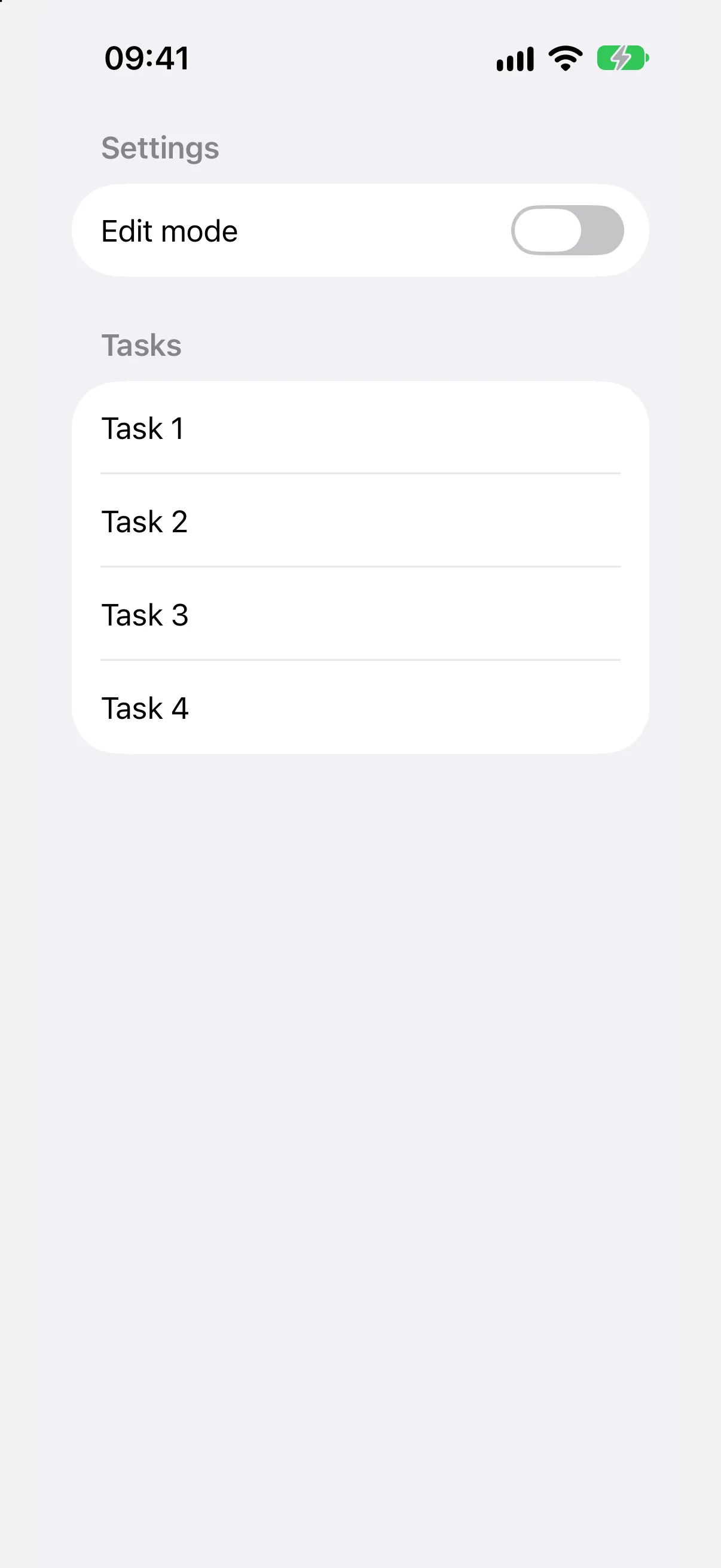 A list with an Edit mode toggle and four task rows