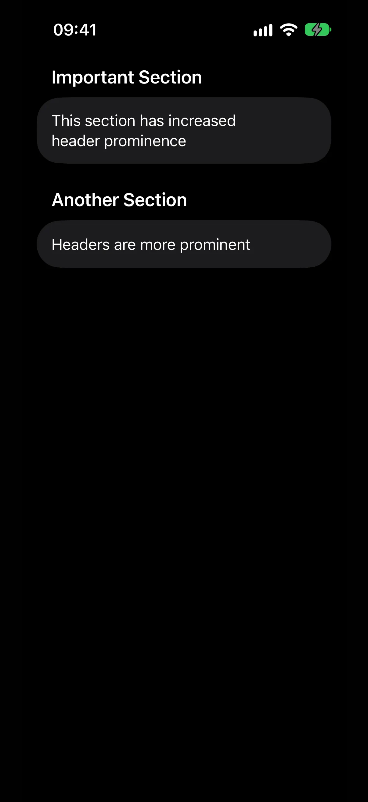 Two list sections with large prominent headers