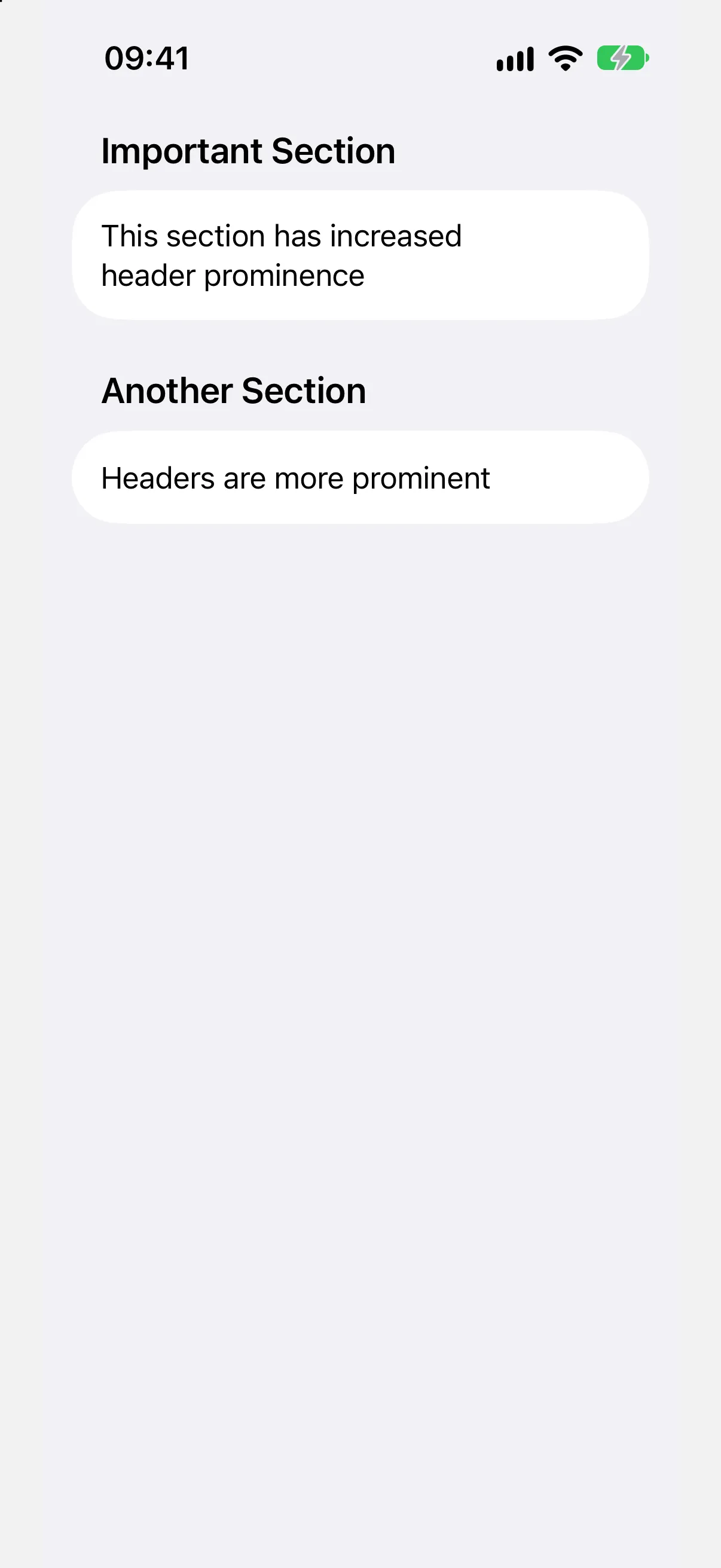Two list sections with large prominent headers