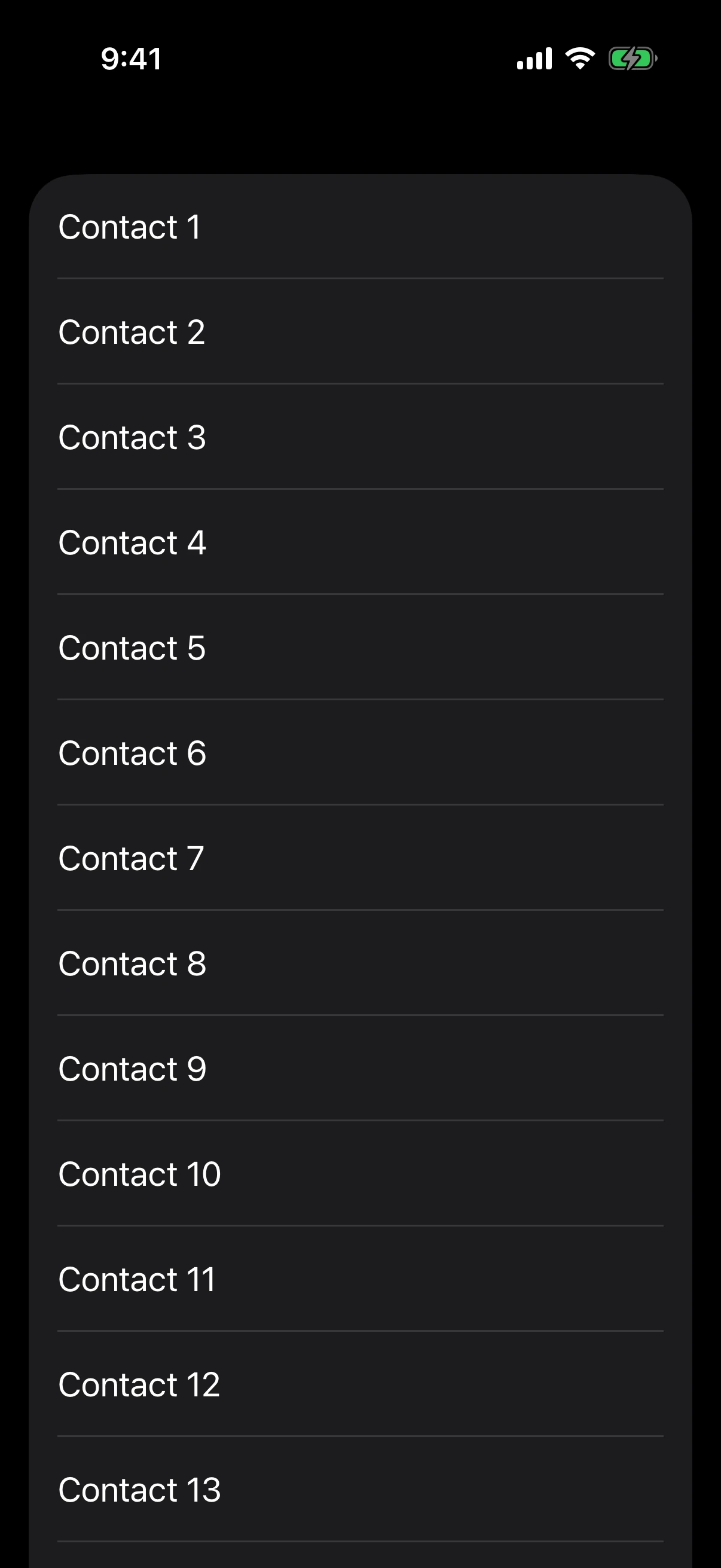 A list showing the first rows of ten thousand contacts
