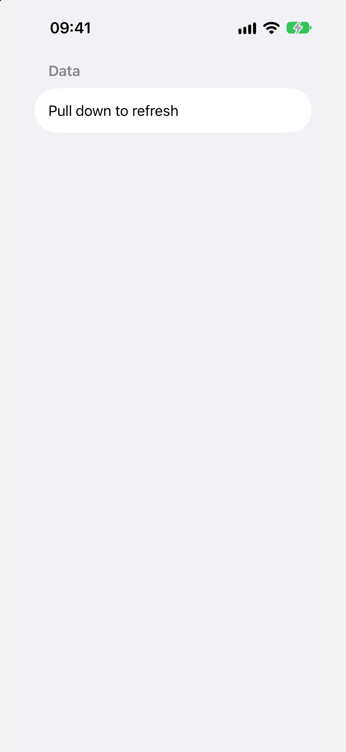 A list with a Pull down to refresh row
