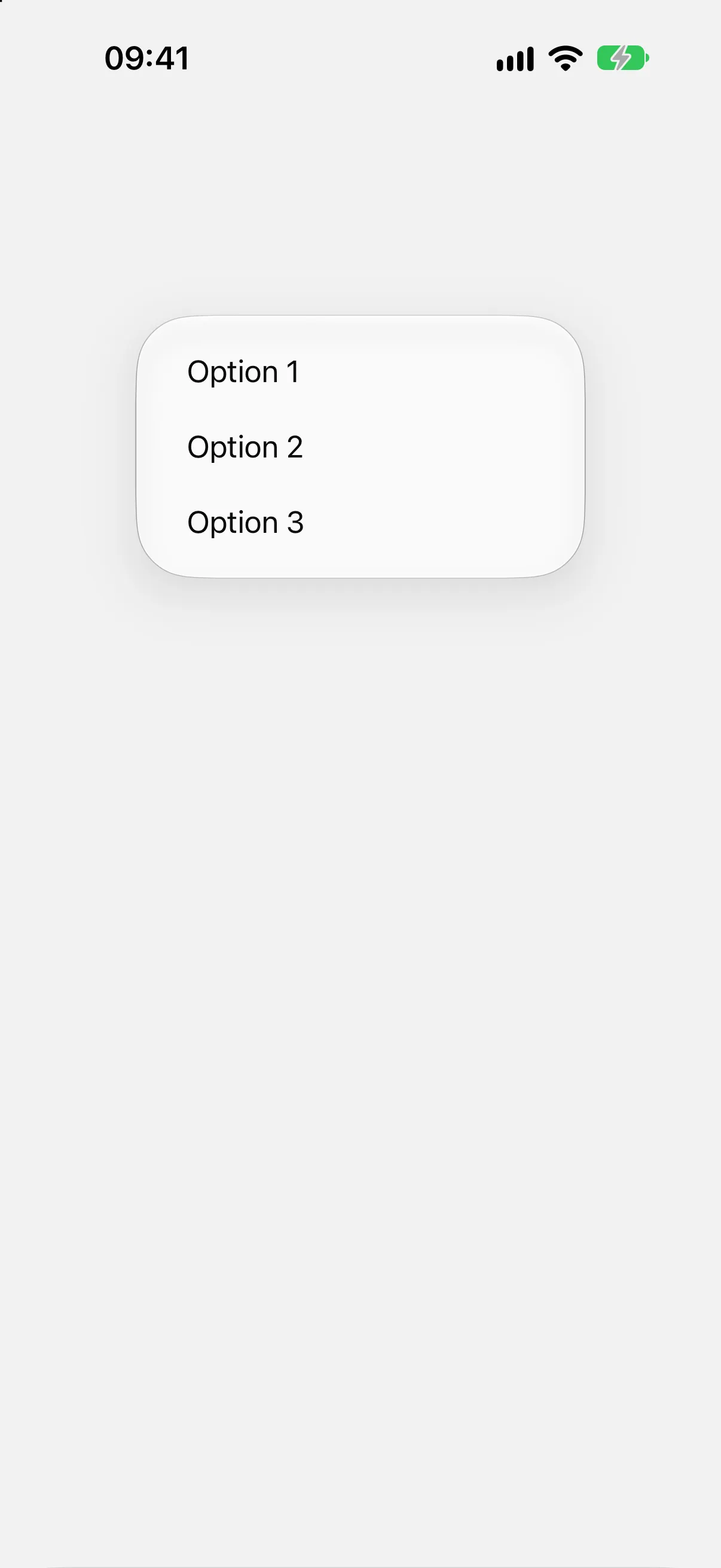 An open menu listing Option 1, Option 2, and Option 3