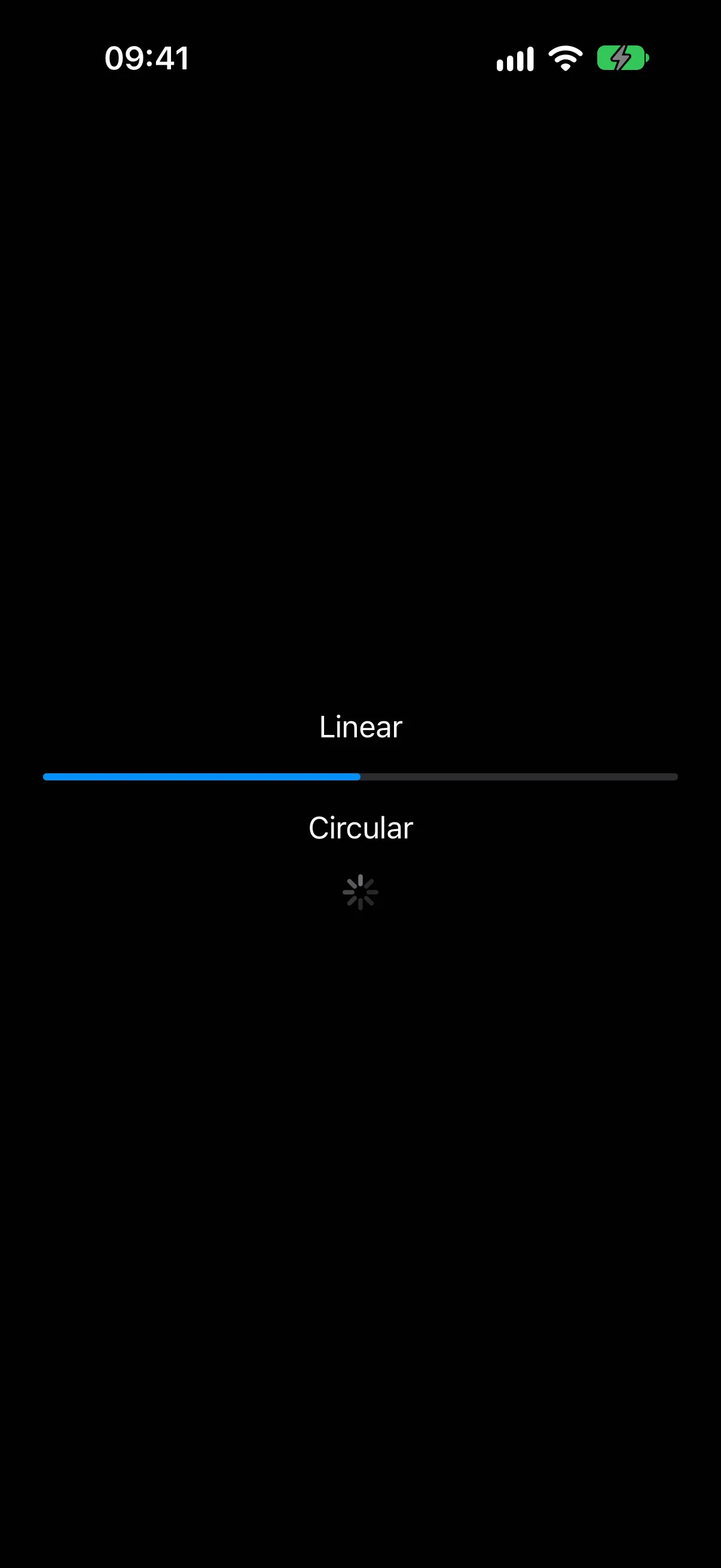 A half-filled linear progress bar labelled Linear, above a circular spinner labelled Circular