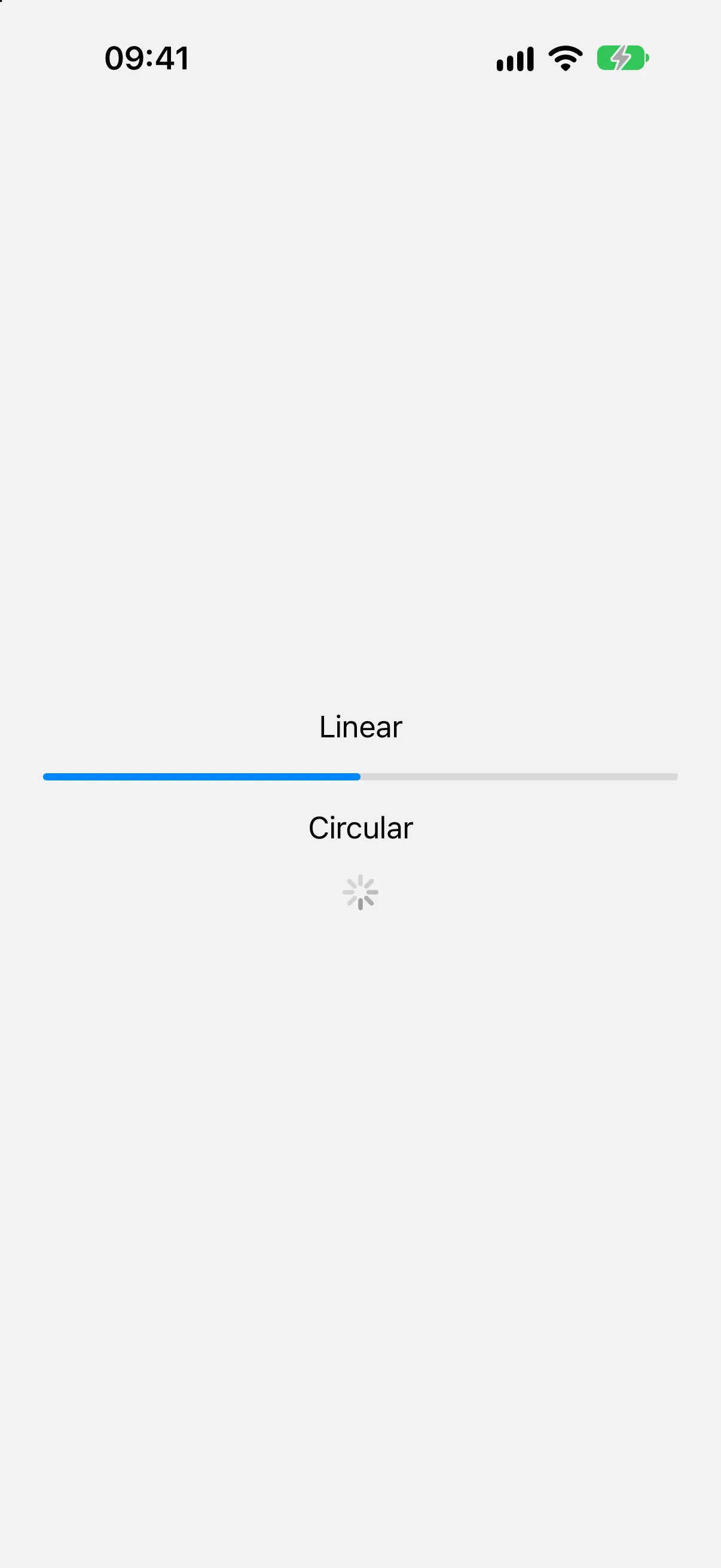 A half-filled linear progress bar labelled Linear, above a circular spinner labelled Circular
