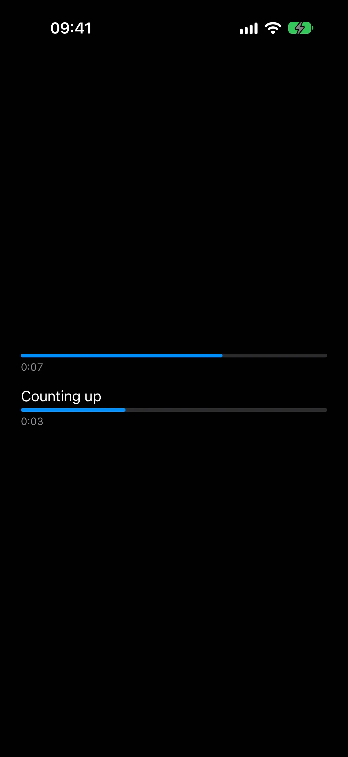 Two timer progress bars part way through a ten second range, one labeled Counting up