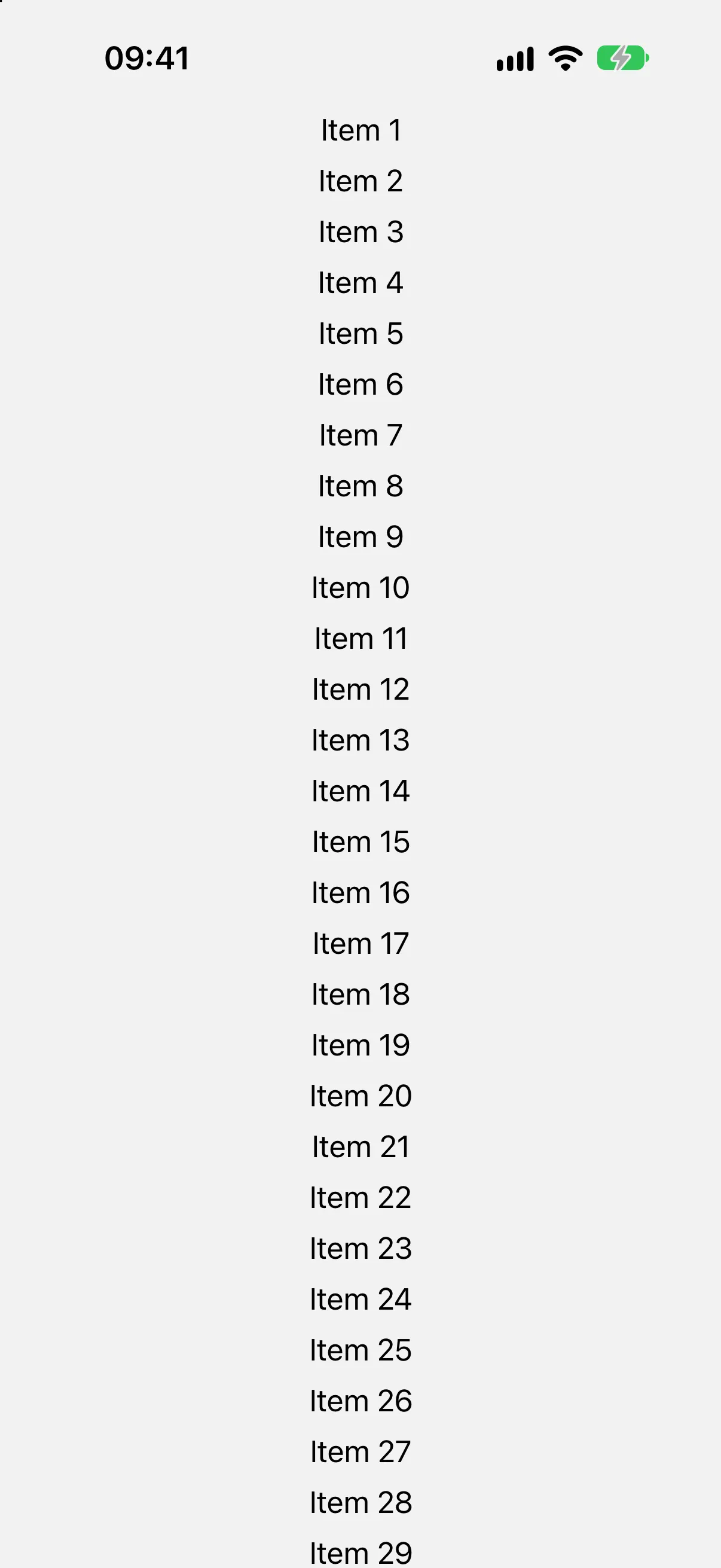 A vertical scroll view listing items one to twenty-nine.