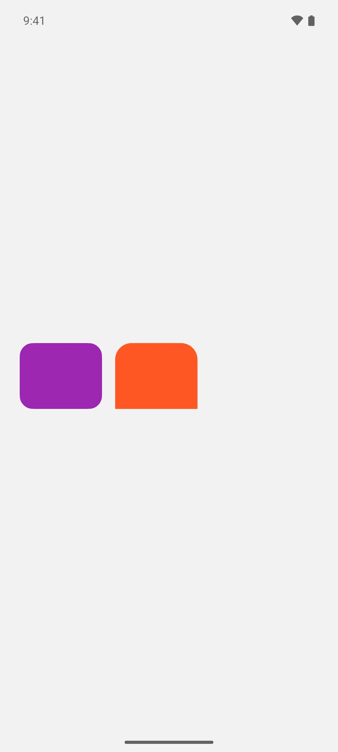A purple rectangle with rounded corners next to an orange rectangle rounded only at the top