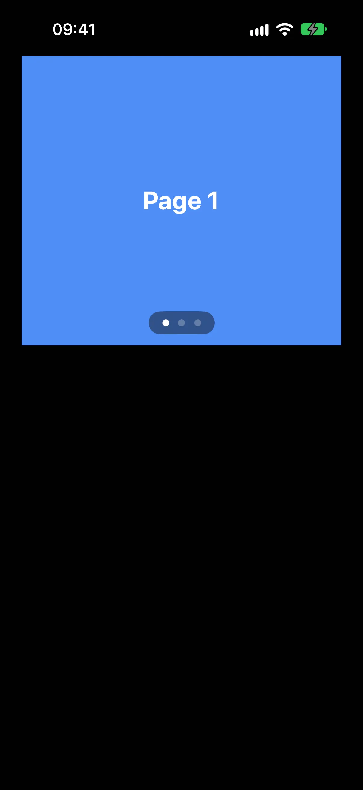 A blue pager page labeled Page 1 with three dots inside a translucent pill