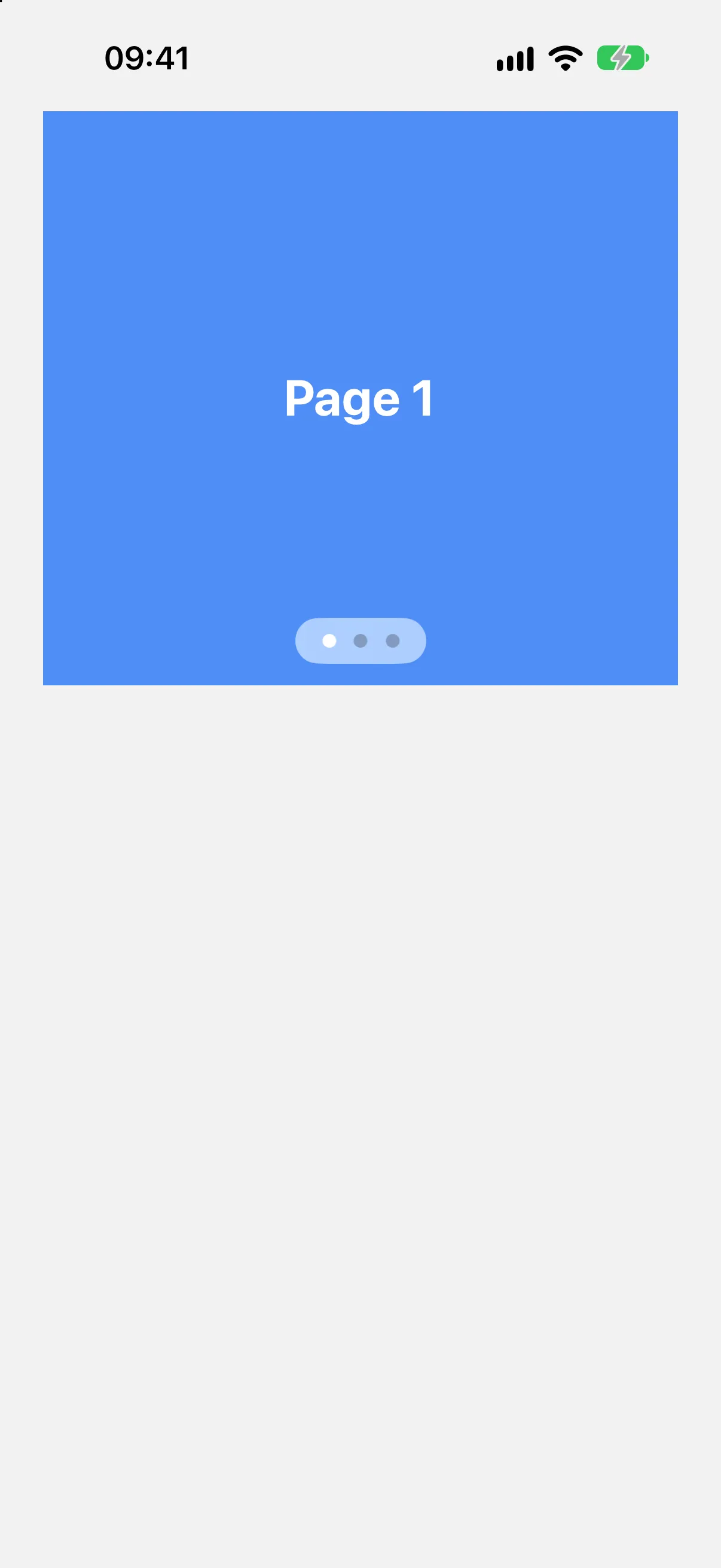 A blue pager page labeled Page 1 with three dots inside a translucent pill