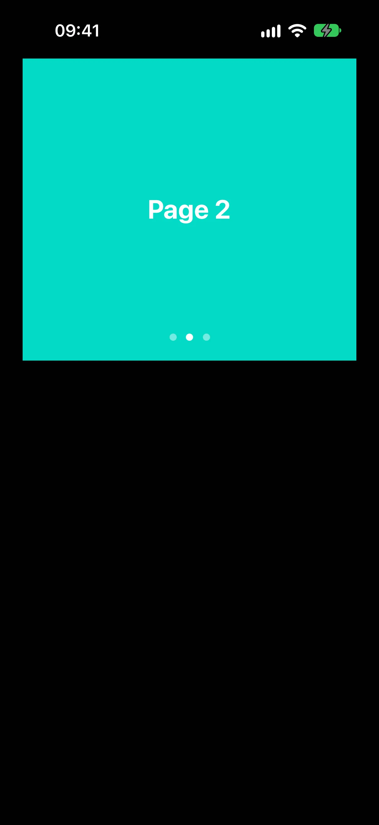 A teal pager page labeled Page 2, with three dot indicators and the middle dot active