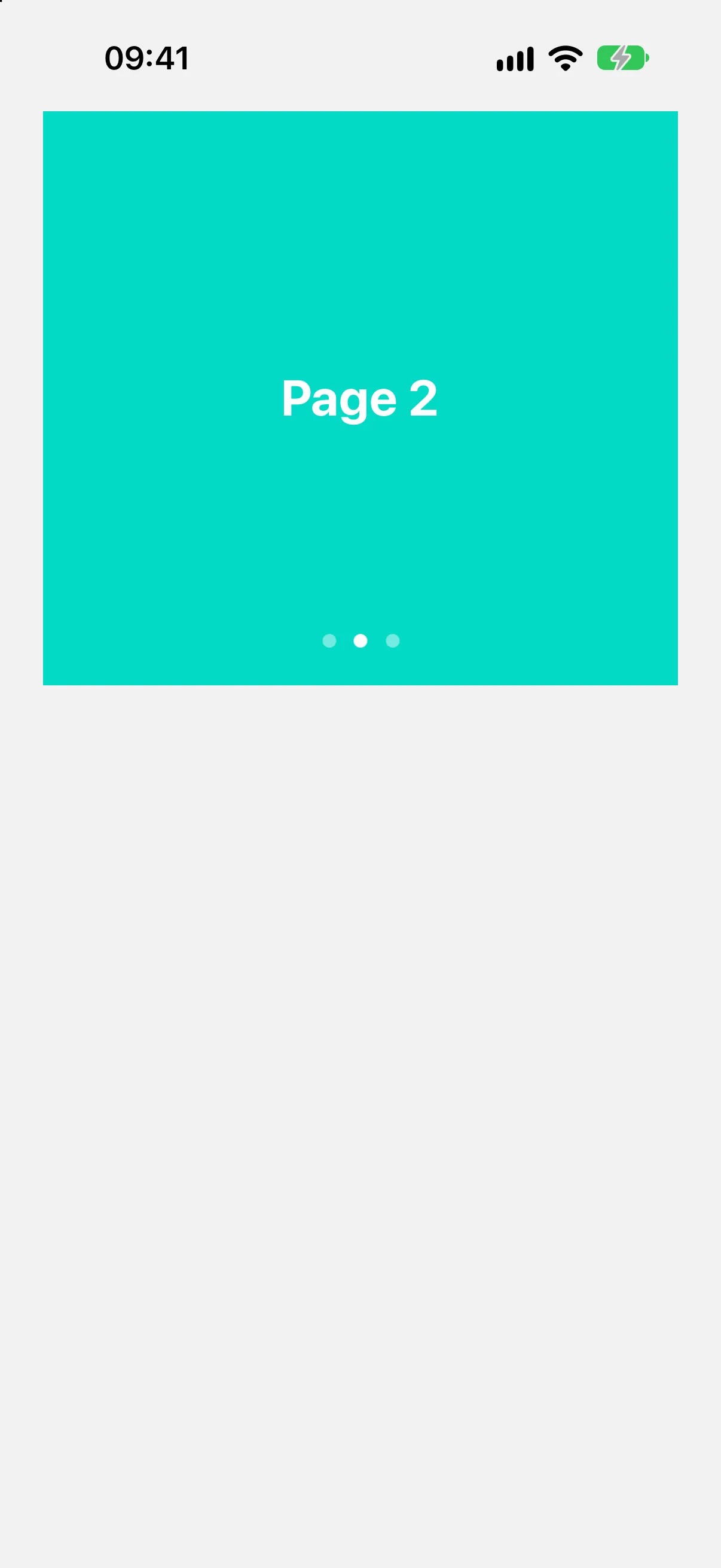 A teal pager page labeled Page 2, with three dot indicators and the middle dot active