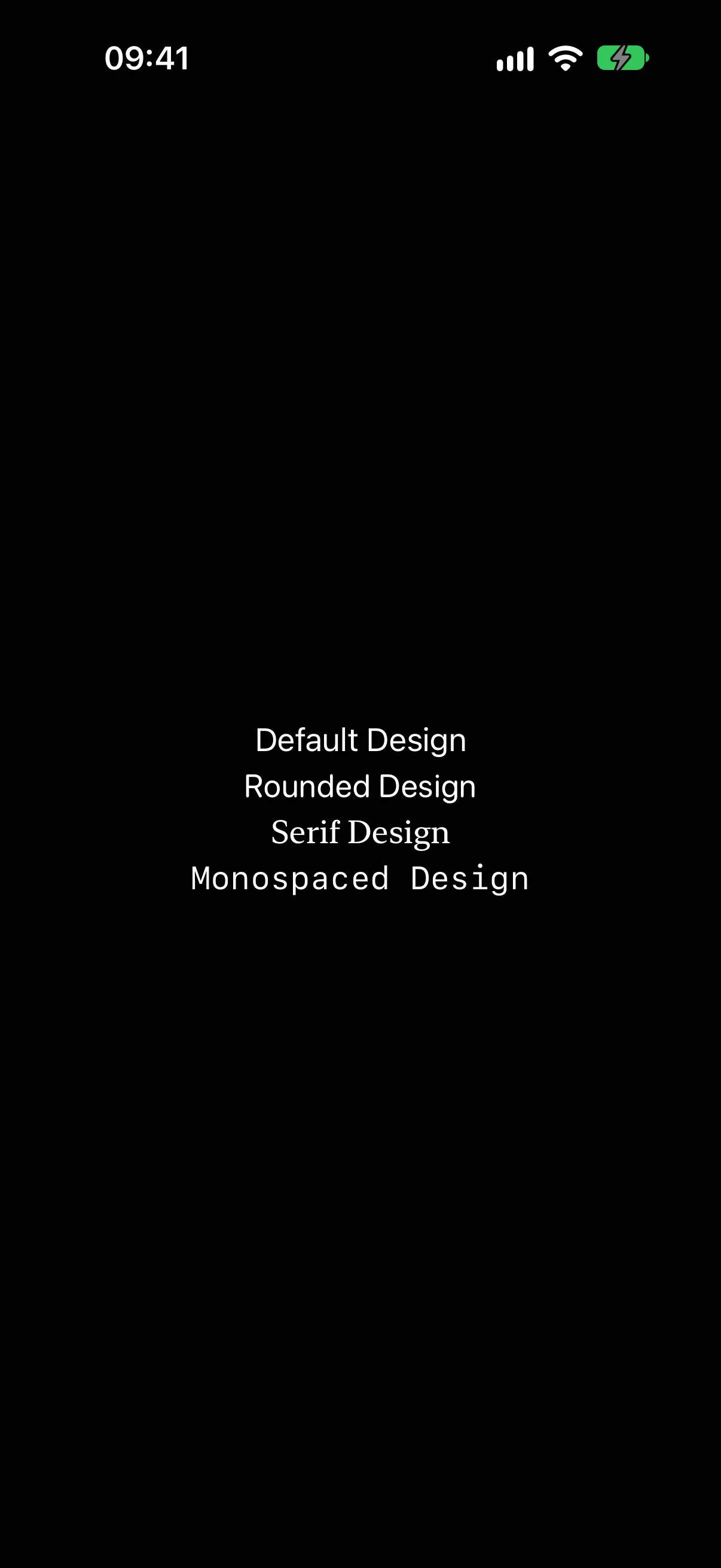 Four stacked lines showing the default, rounded, serif, and monospaced designs