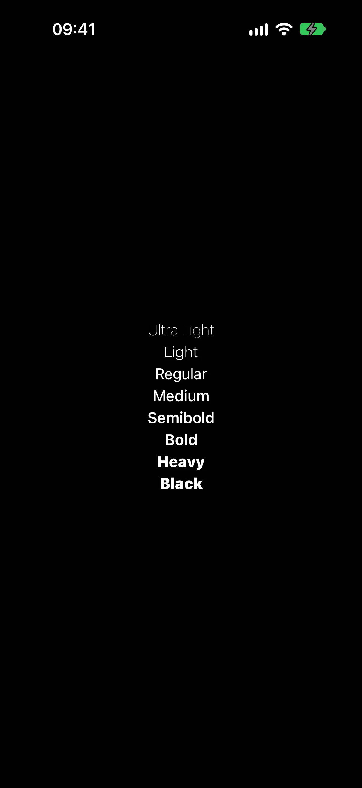 Eight stacked lines showing the weights from Ultra Light through Black